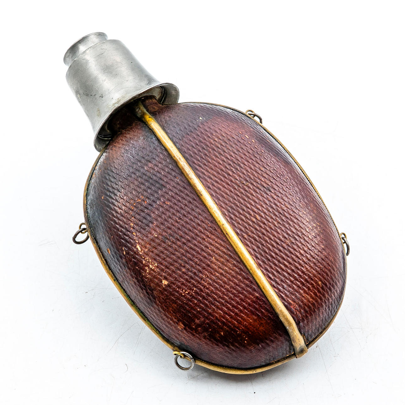 PLUNTA/FLASCHE, Zinn, Leder, Messing, 19. Jahrhundert.