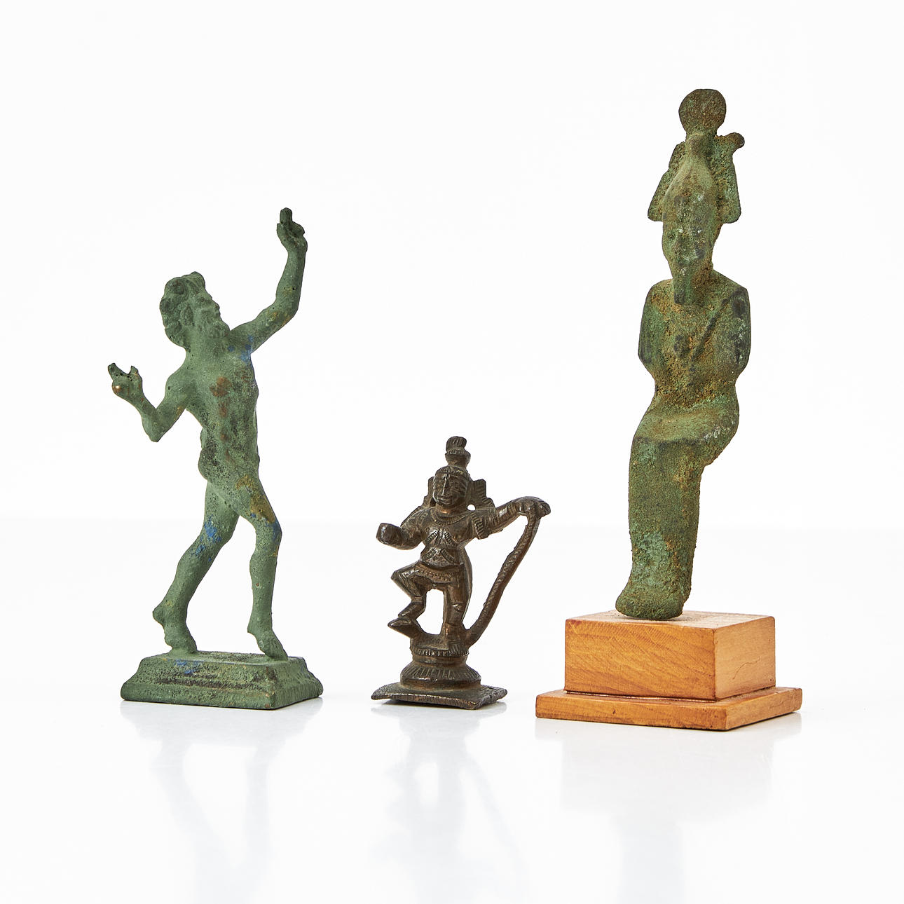 Three older model sculptures, patinated metal, 20th century.