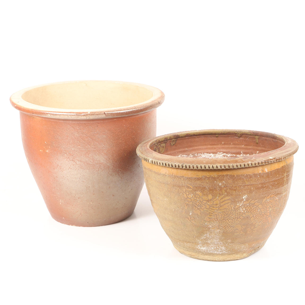 Ein Set aus 2 keramischen Gartentöpfen, 2000er Jahre.
