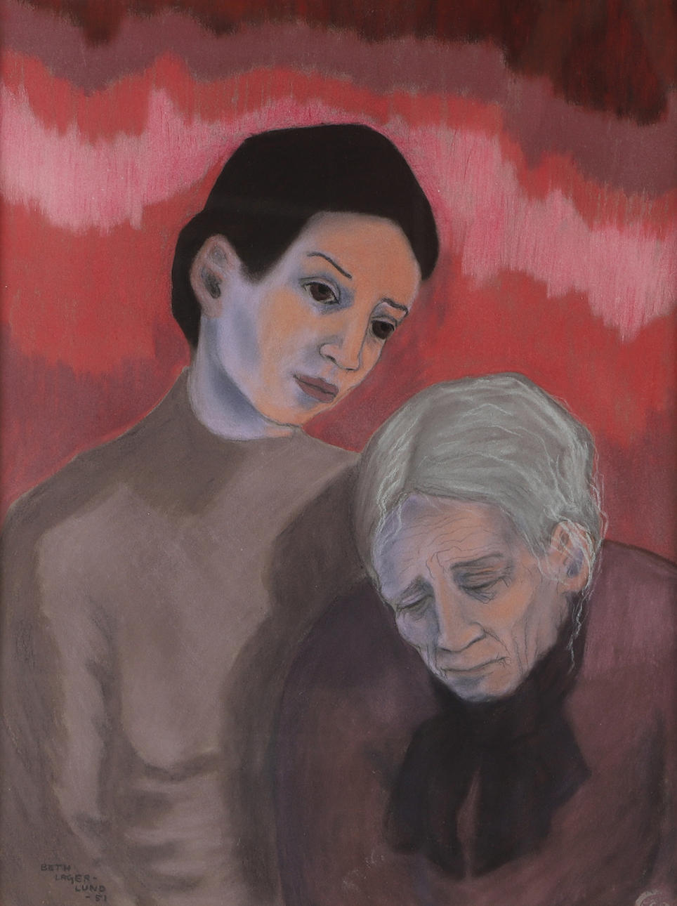 BETH LAGERLUND. Portrait, pastel, signed.