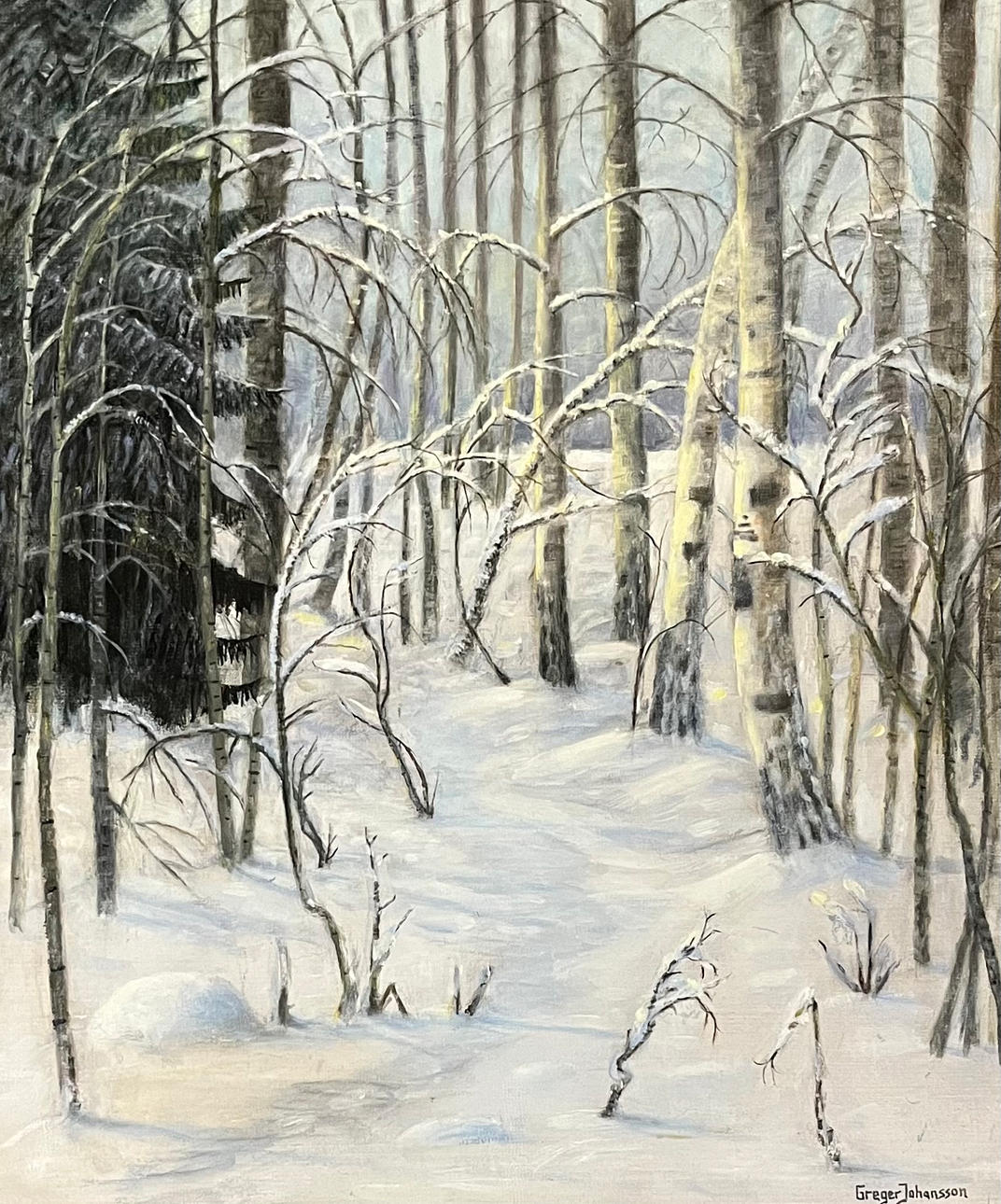 GREGER JOHANSSON. Winter forest. Oil on canvas, signed.