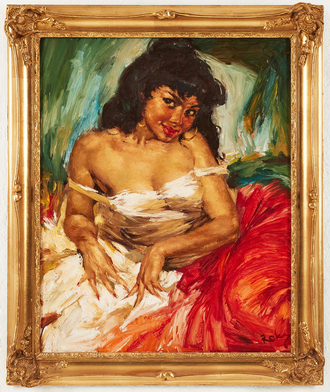 CHARLES ROKA. model study, oil on canvas, signed.