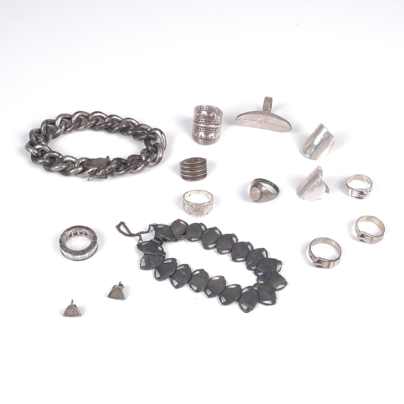 RINGS, BRACELETS, EARRINGS, silver.