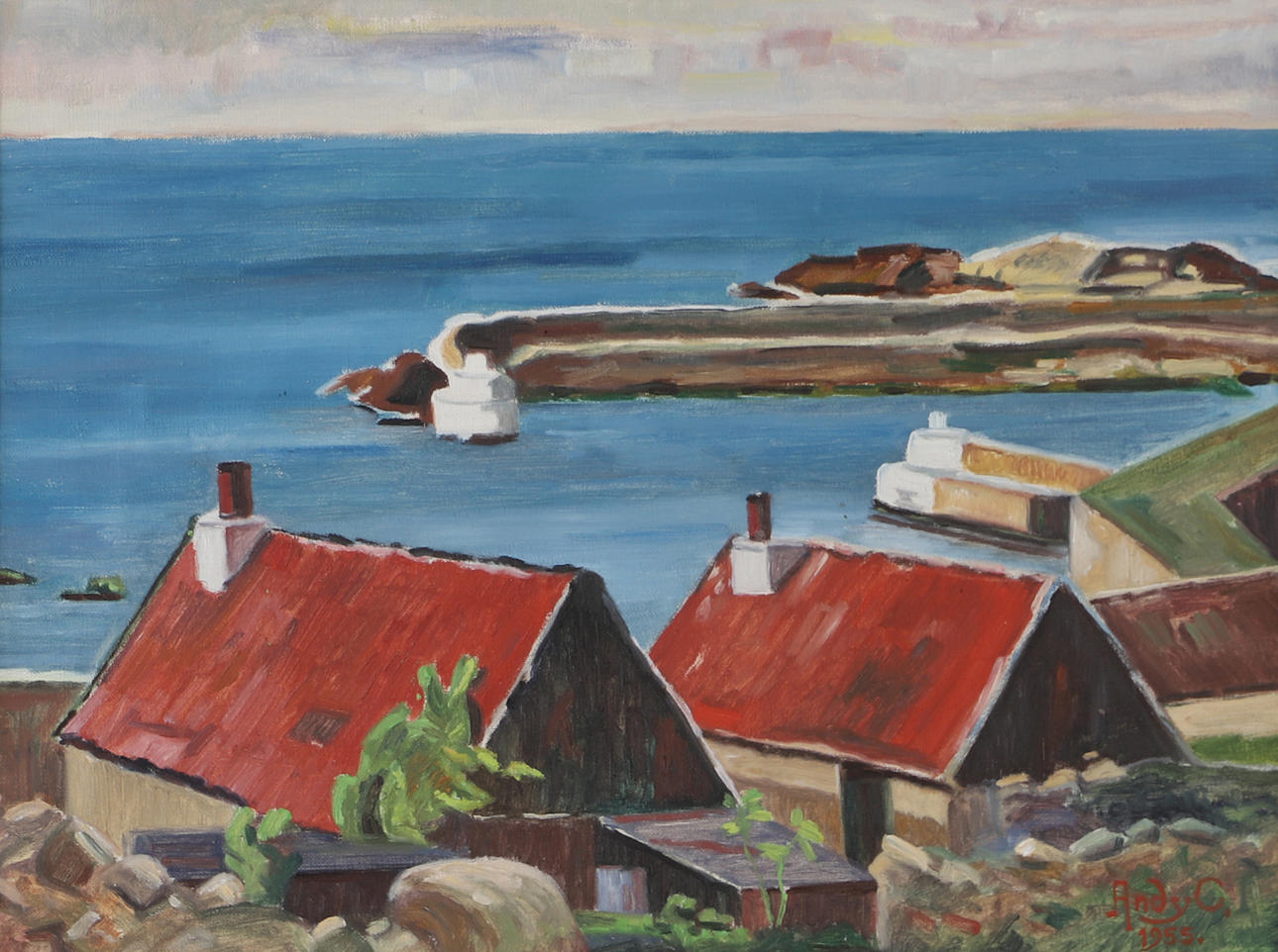 OIDENTIFIERAD KONSTNÄR. Harbour motif, oil on canvas, signed Andy C.