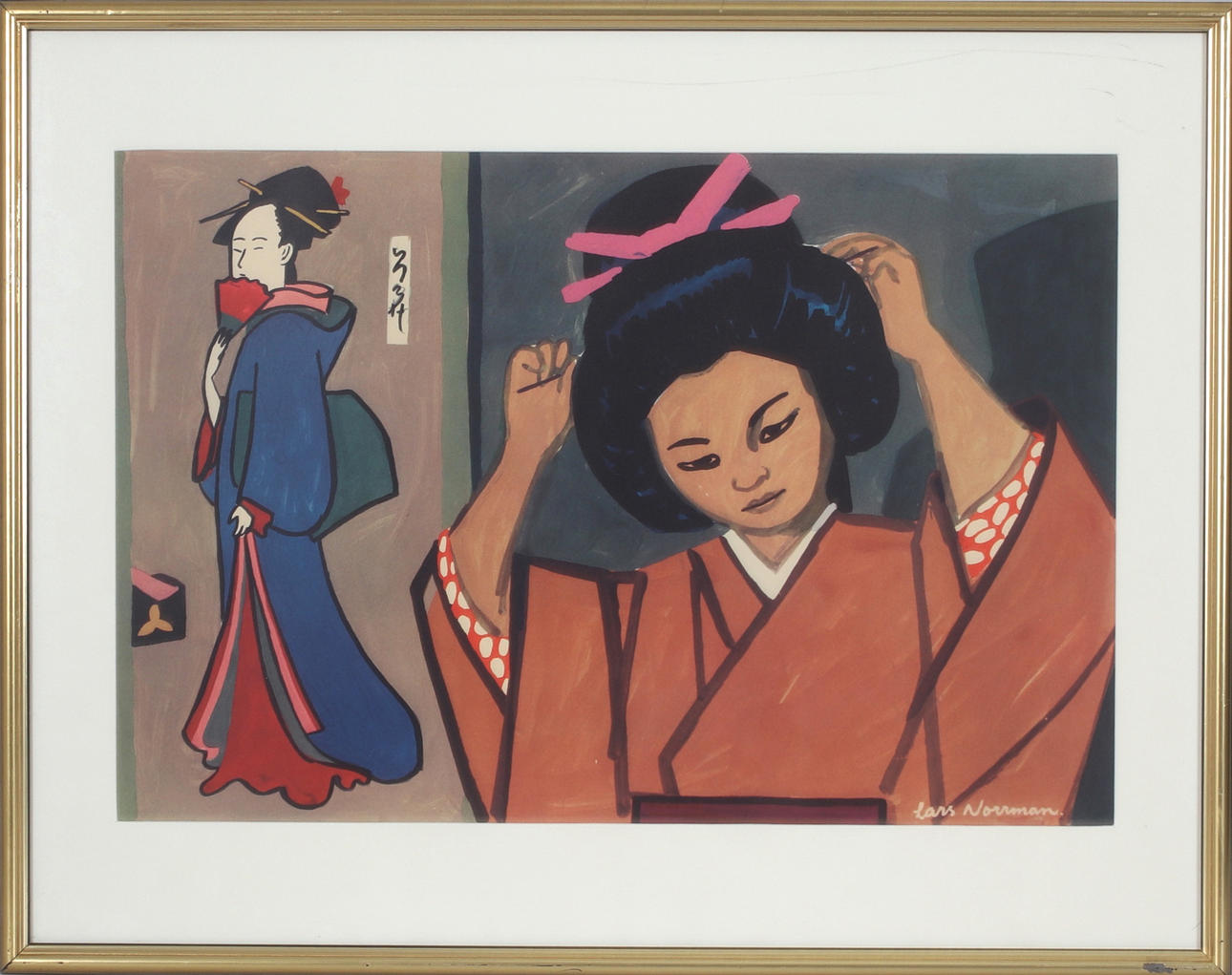 LARS NORRMAN. Geishor, tryck, signerad i trycket.