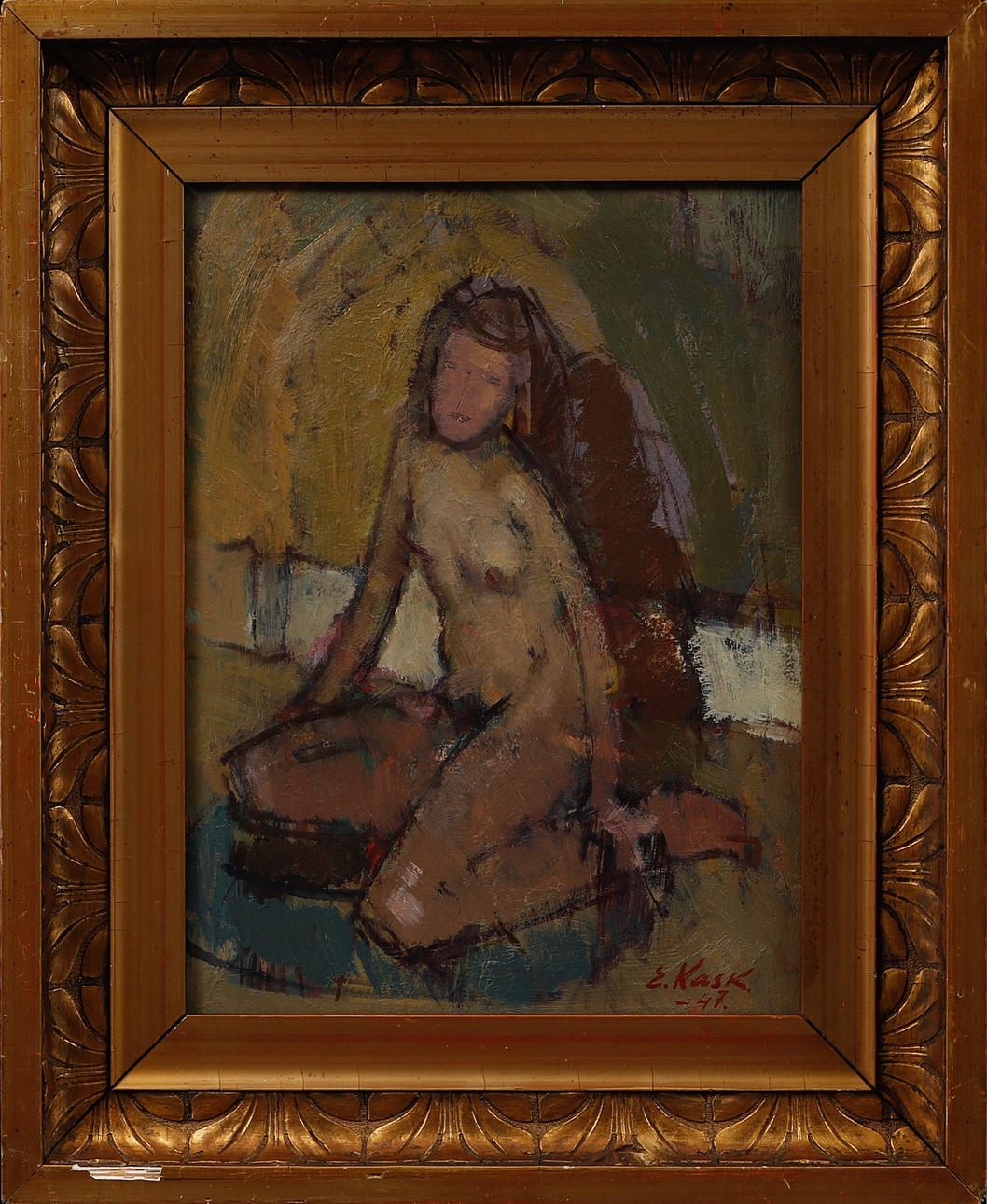 EUGEN KASK. Portrait, oil on panel, signed and dated -47.