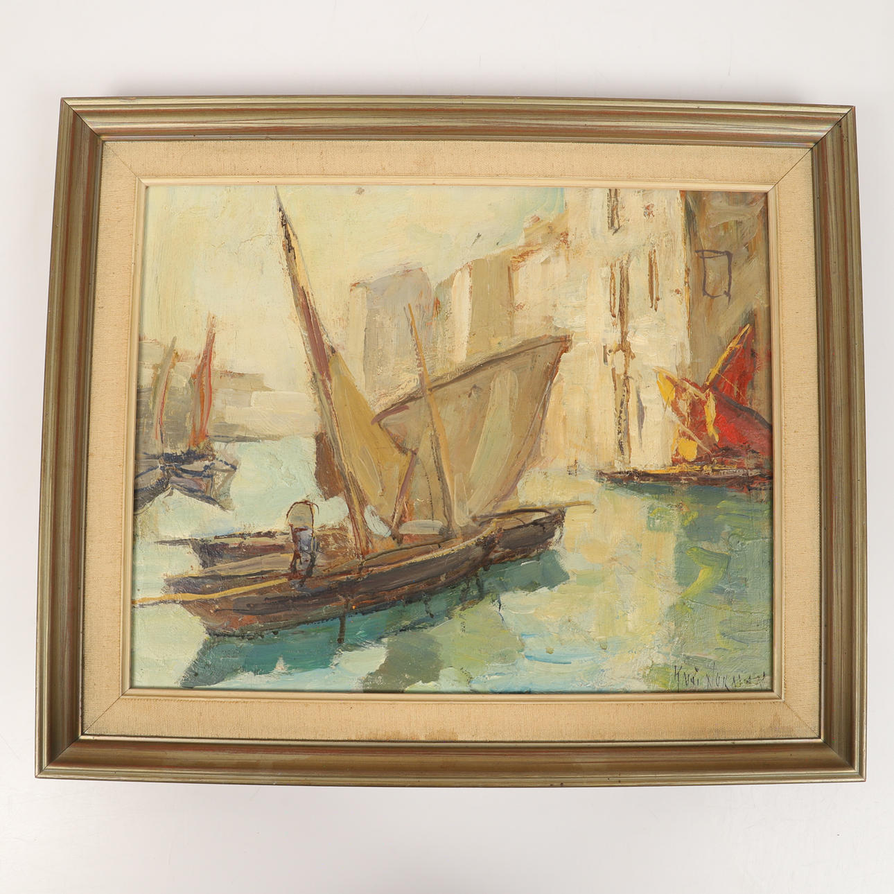 KNUT  NORMAN. Harbour motif, oil on panel, signed.