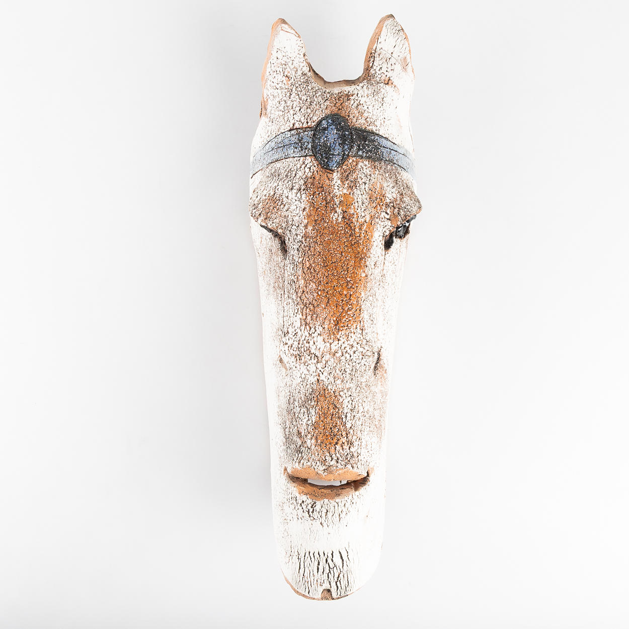 HERNRIK ALLERT. Wall mounted sculpture, horse head, chamotte earthenware, signed.