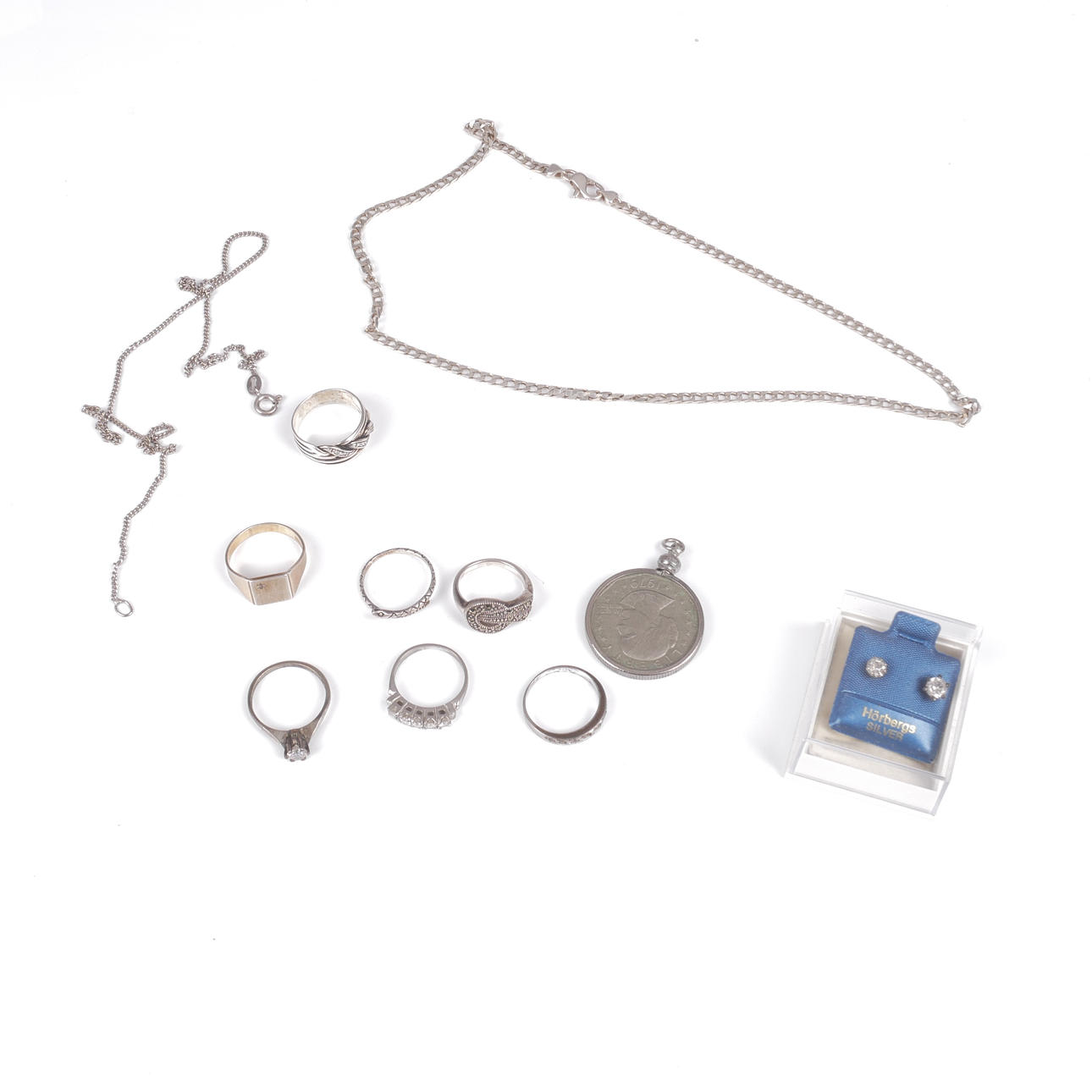 NECKLACES, RINGS, EARRINGS, silver.
