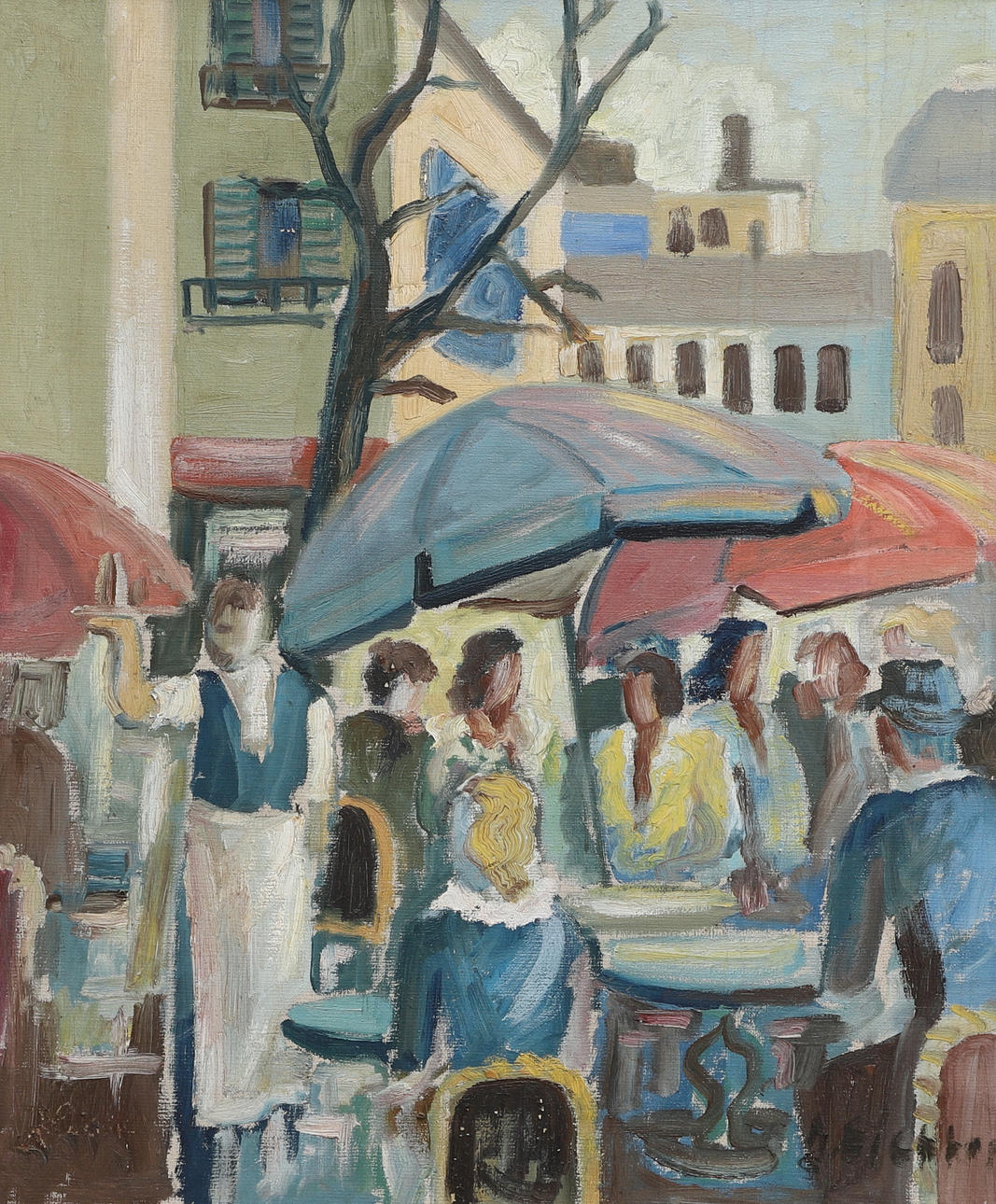 JACK EICHBORN. Oil on canvas, “Cafe Larrive Versailles”, signed.