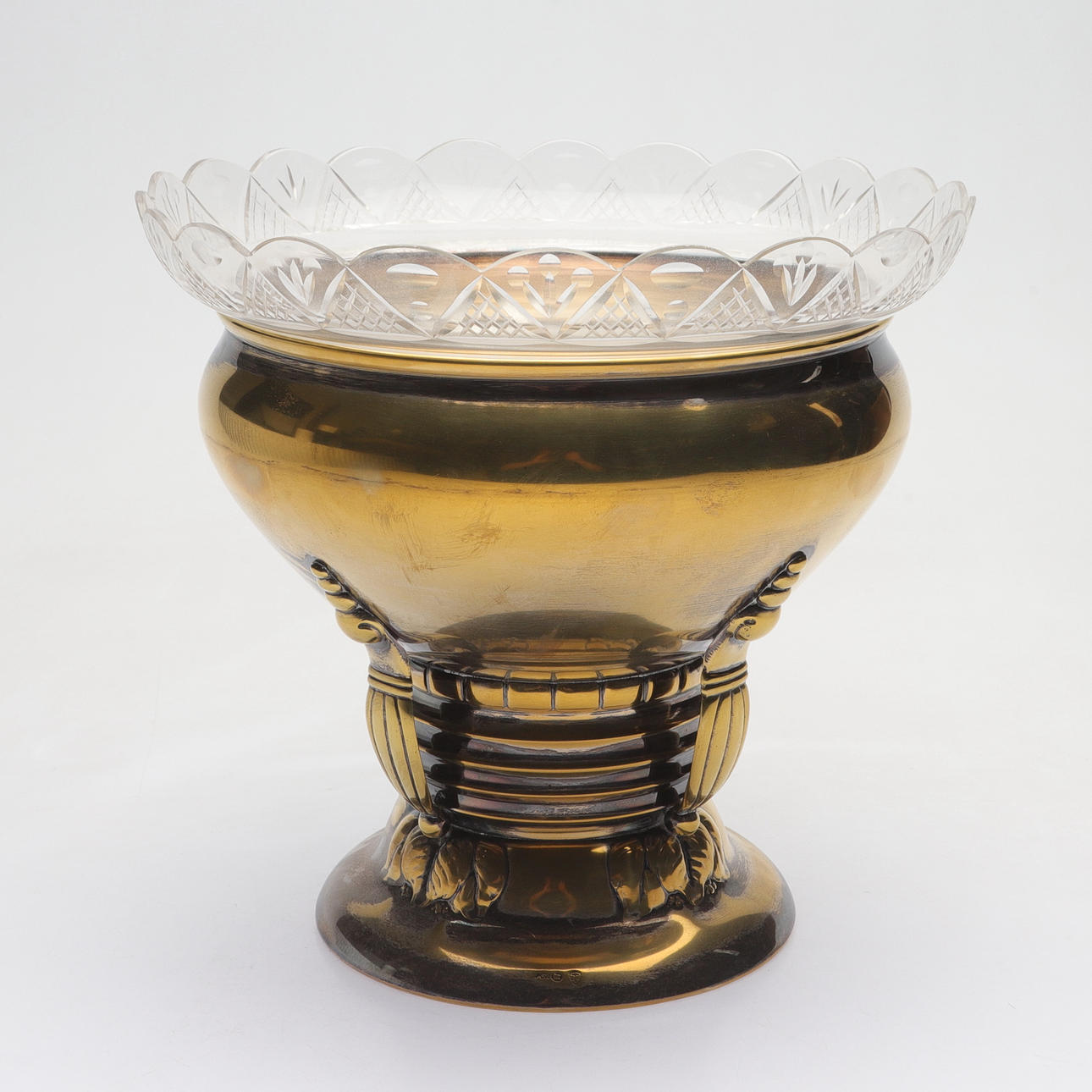 A silver/glass table set, Denmark, circa 1900.