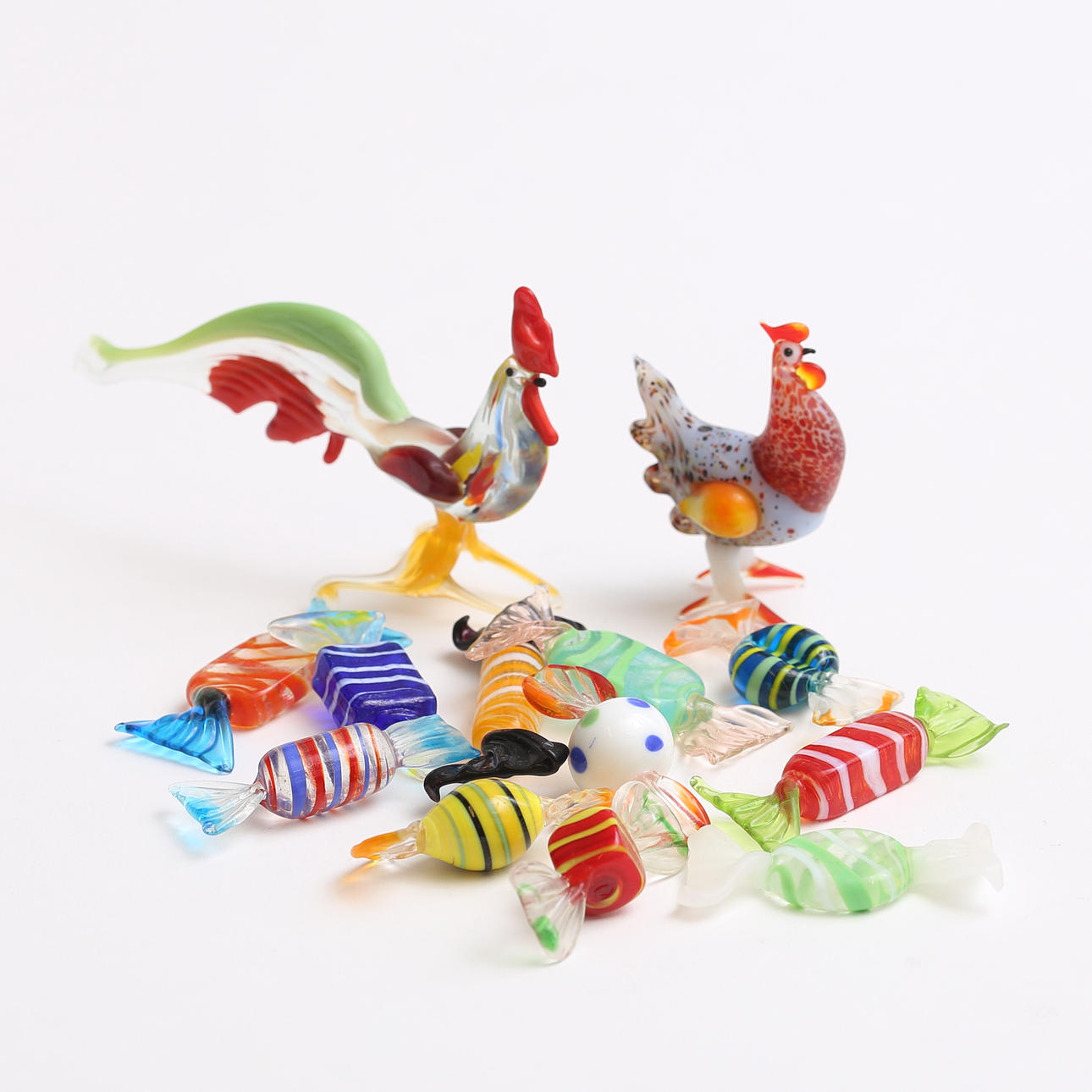GLASS OBJECTS, 13 pcs, mostly CARAMELS.