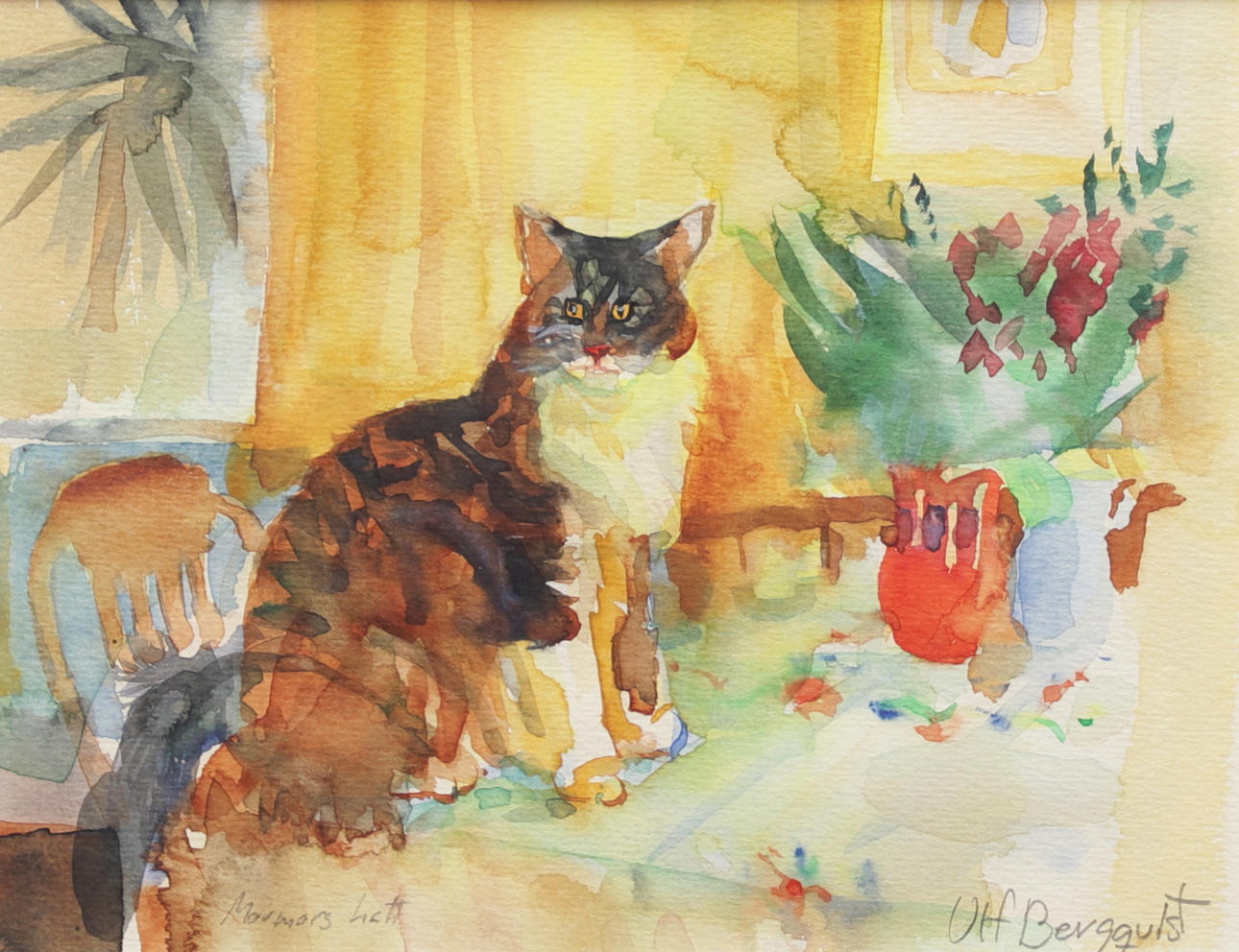 ULF BERGQUIST. „Omas Katze“, Aquarell, signiert.