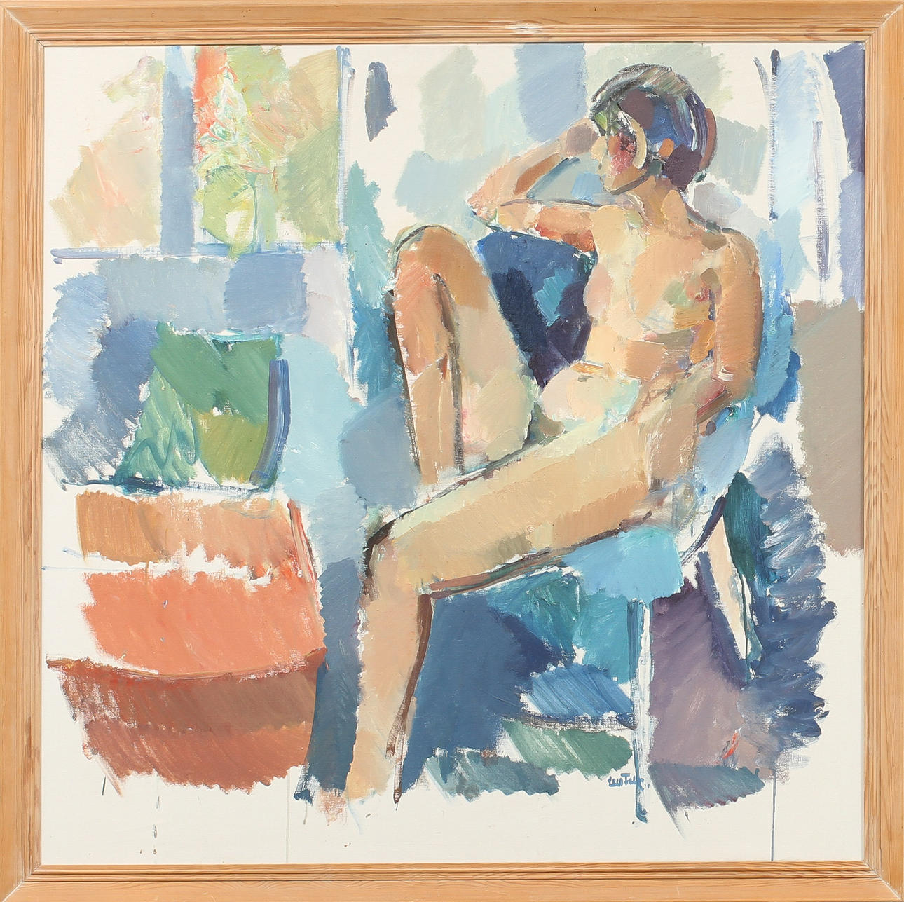 LARS FALK. Modell, olja på duk, signerad.