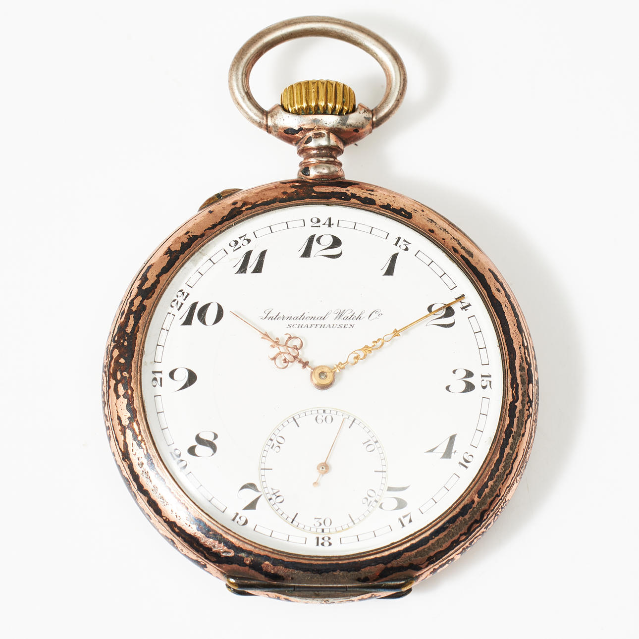 IWC, hopeinen taskukello, 1900-luvun alkupuoli.