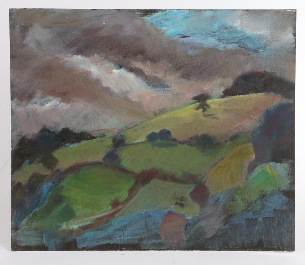 HELEN HERBERT (BRITISH, 1947-2023) HILLY LANDSCAPE.