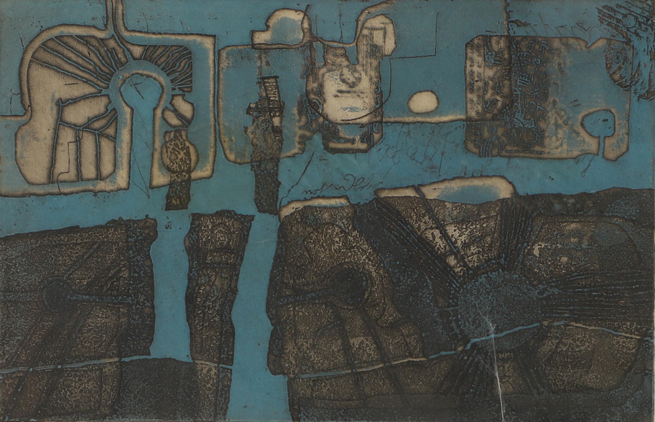 THORMOD LARSEN. Composition, lithograph in colours, signed 1964.