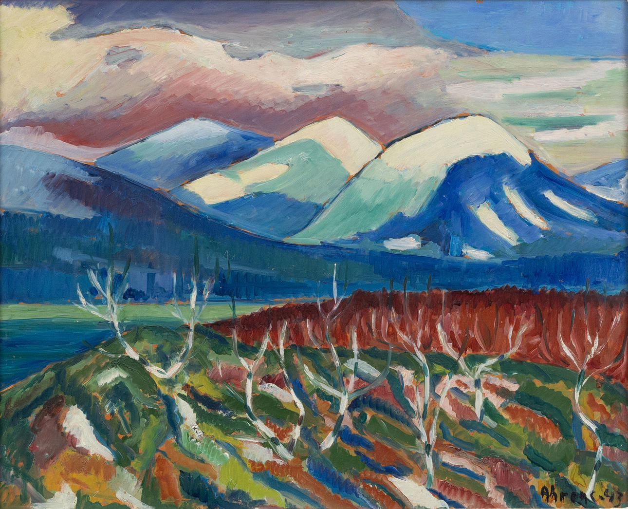 RAGNAR AHRENS (1908-1987). Mountain landscape, oil on panel, signed.