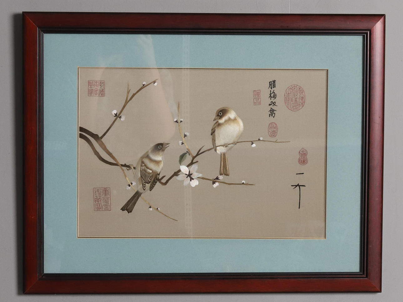 OIDENTIFIERAD KONSTNÄR. BACKGAMMON. A silk embroidery, “Spring Birds”, China, 20th century.