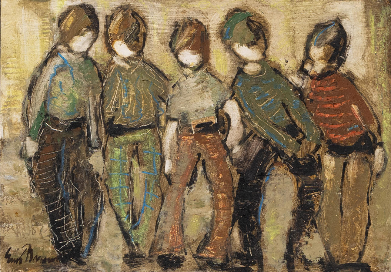ERIK BRANDT. Boys oil on panel, signed.