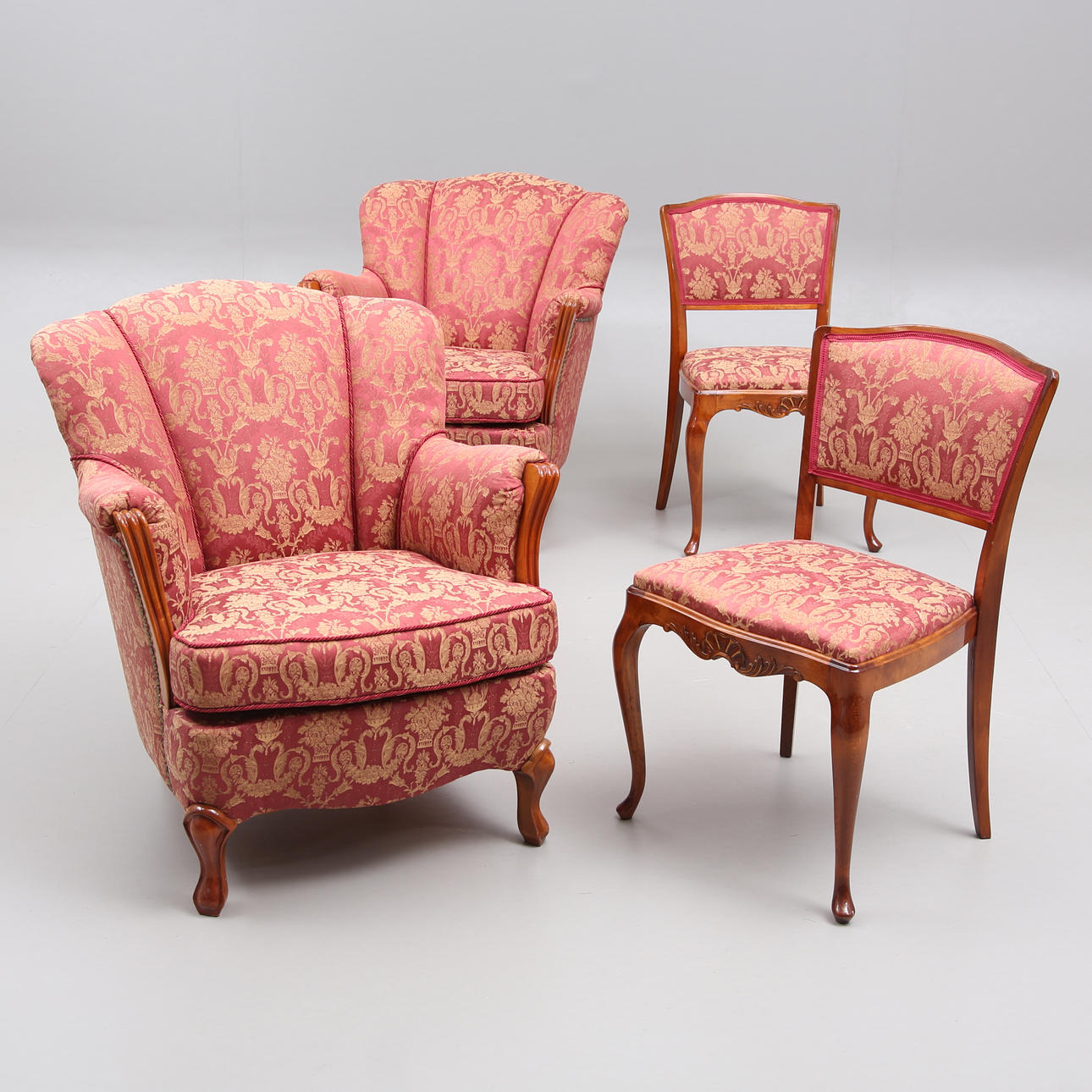 FÅTÖLJER samt STOLAR, 2 par, rokokostil, 1900/2000-tal.