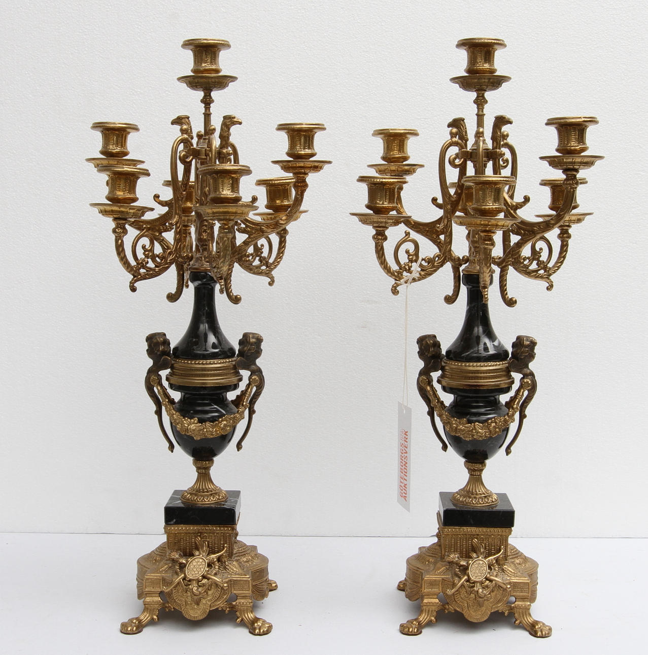 KANDELABRAR, 1 par, metall och marmor, 19/2000-tal.