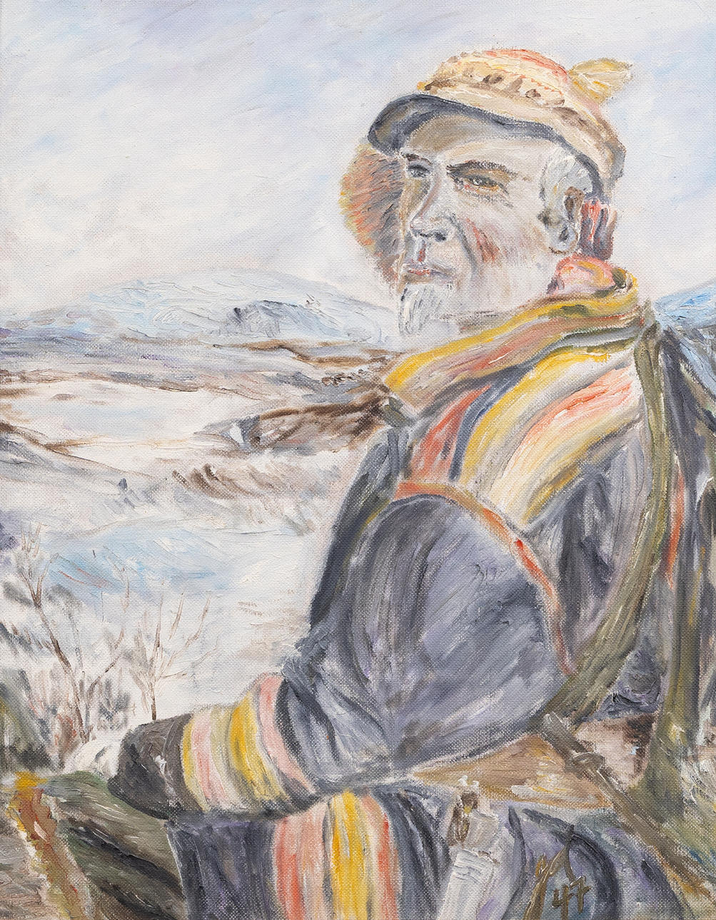 OIDENTIFIERAD KONSTNÄR. Gubben Järn, oil on panel, monogram signed and dated -47.