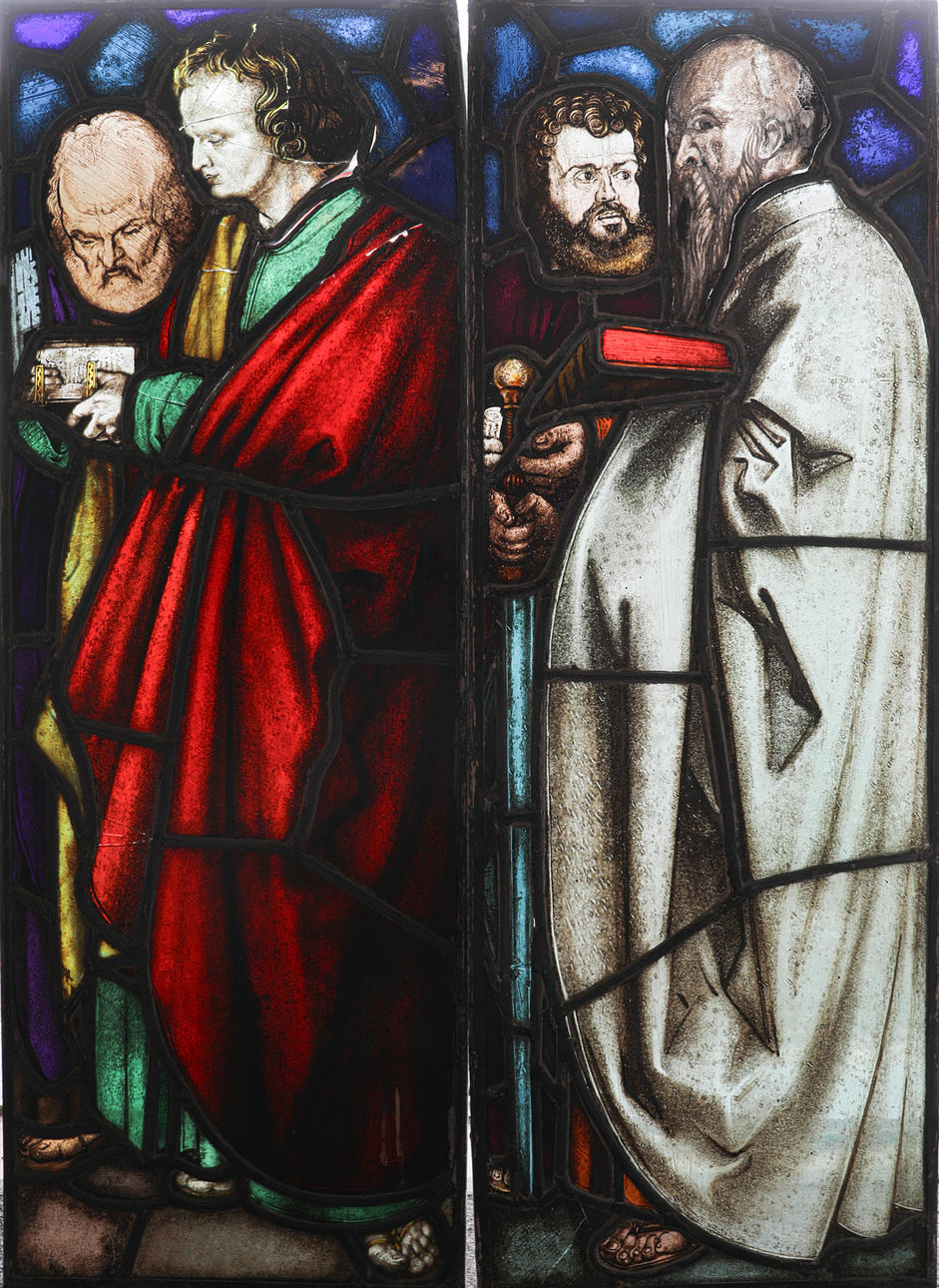 WINDOW, stained glass, two pieces.