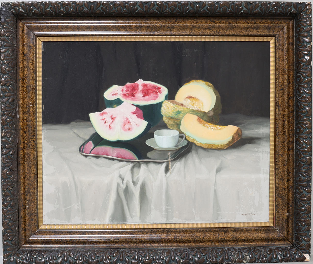 OIDENTIFIERAD KONSTNÄR. Oil on canvas, still life, signed.