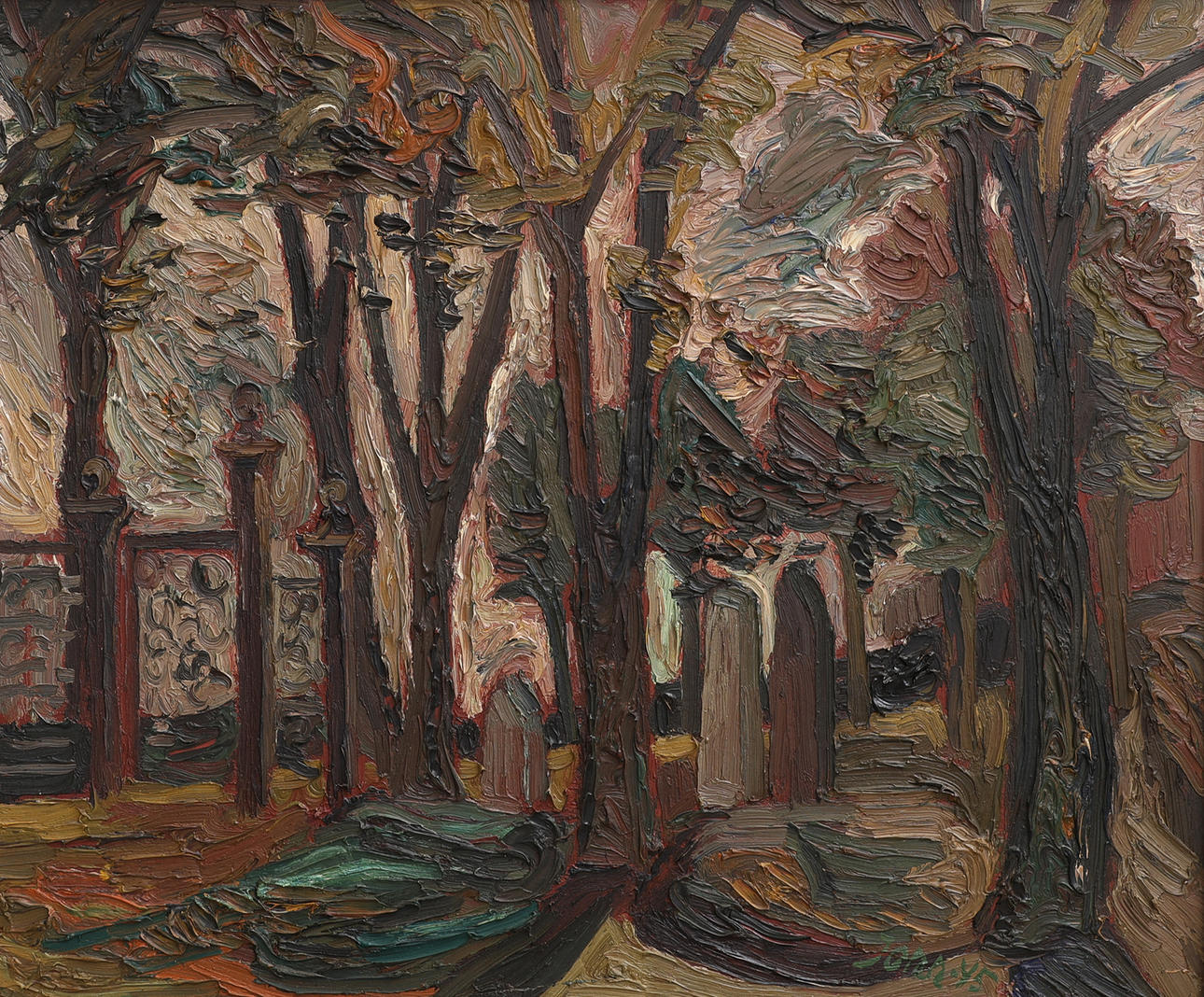 GUNNAR JONN. OIL ON PANEL, FOREST MOTIF, SIGNED AND DATED 1945.