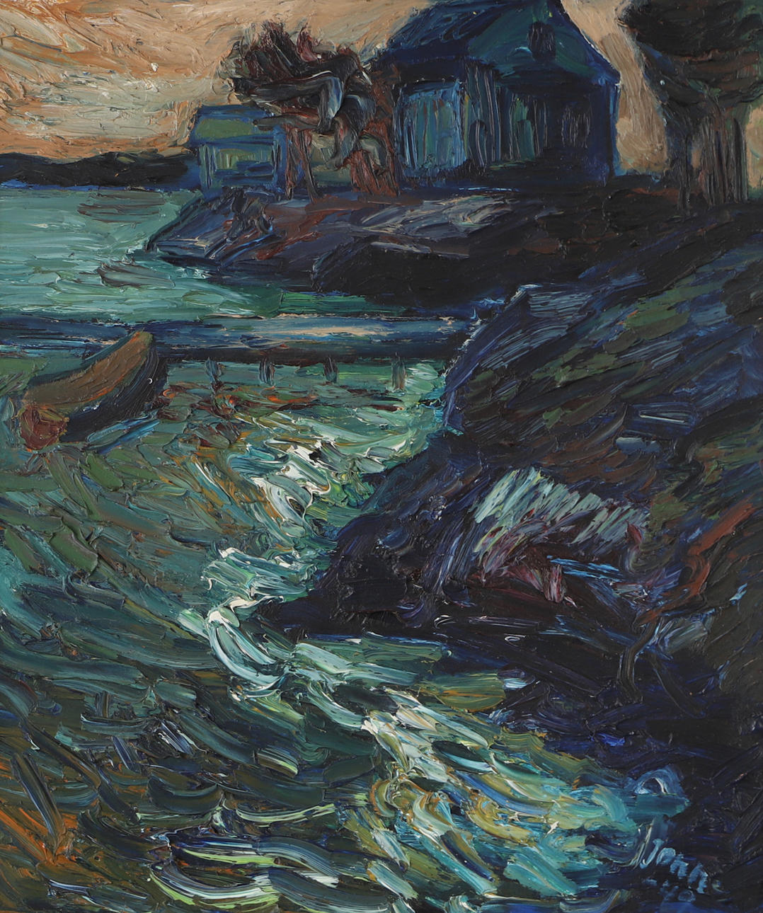 GUNNAR JONN. “Storm picture!“, oil on panel, signed John -49.