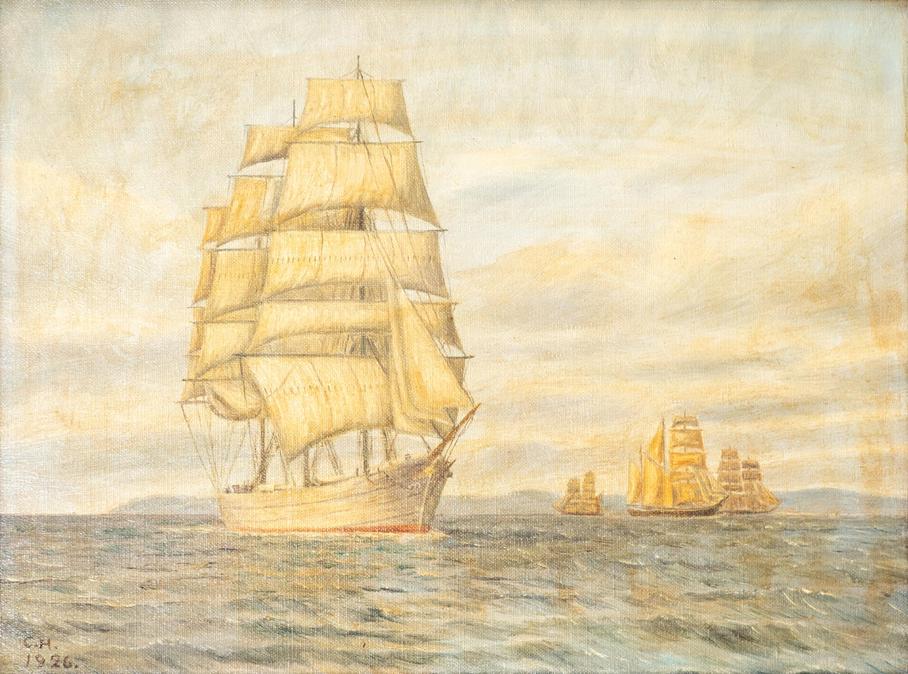WOHL CARL HANSEN (1874-1923). Segelschiffe vor der Küste.