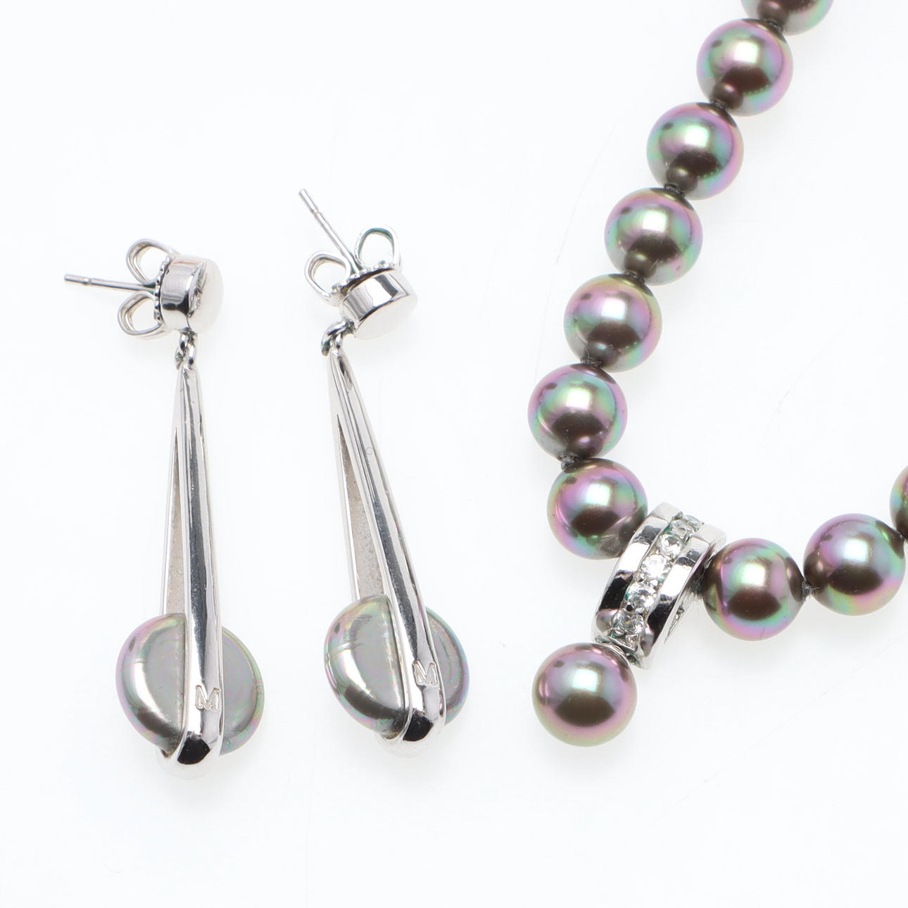 SMYCKESET, 2 delar, sterlingsilver & syntetiska pärlor.