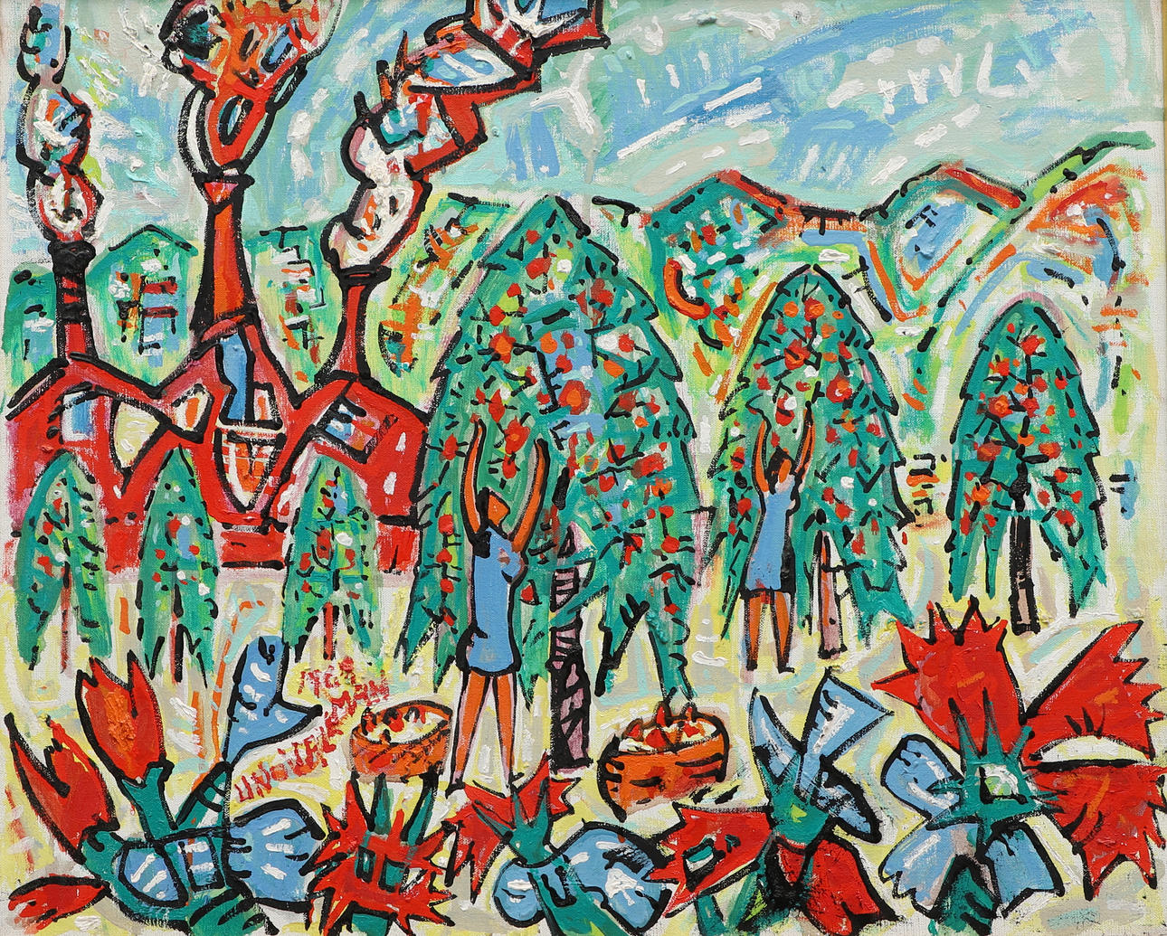 UNO VALLMAN. Oil on canvas, Landscape composition, signed, dated 1969.