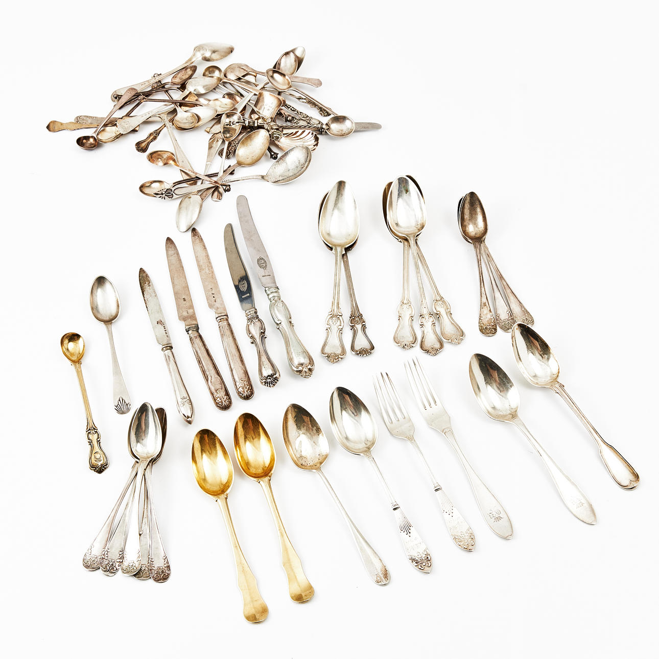 CUTLERY PIECES, approx. 63 pcs., silver, single sterling, various models.