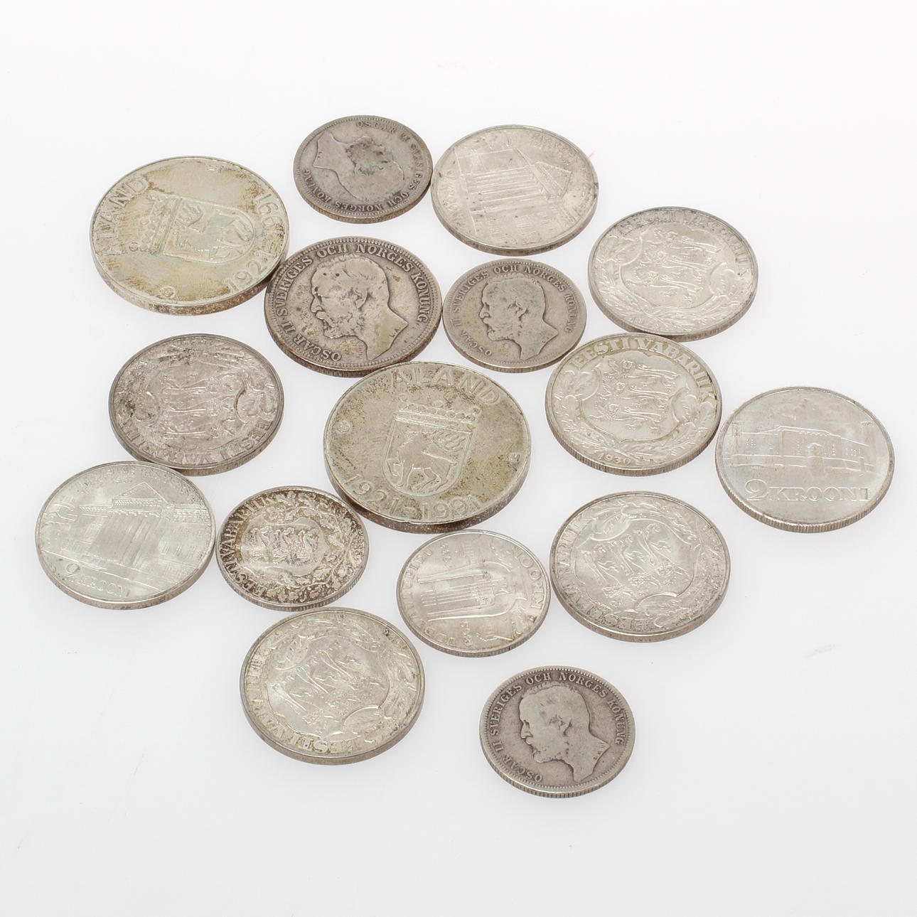 MYNT, silver, Sverige, Estland samt Åland/Finland, mestadels 1900-tal.