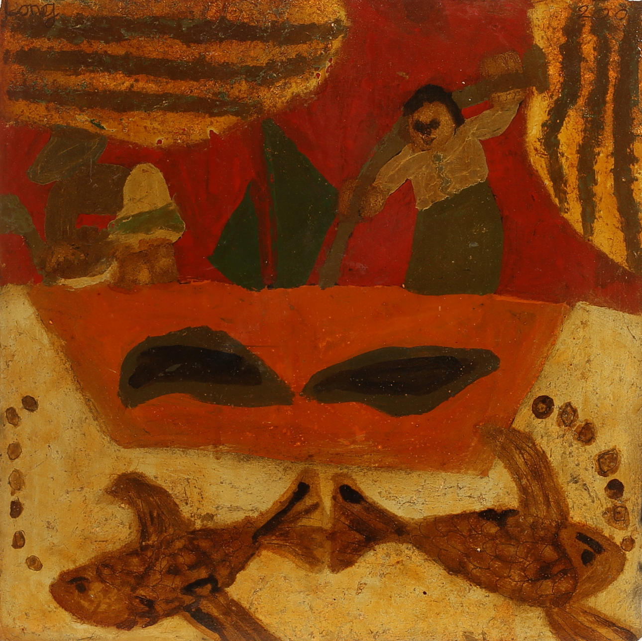 CONG QUOC HA. Lacquer painting, signed and dated 2002.