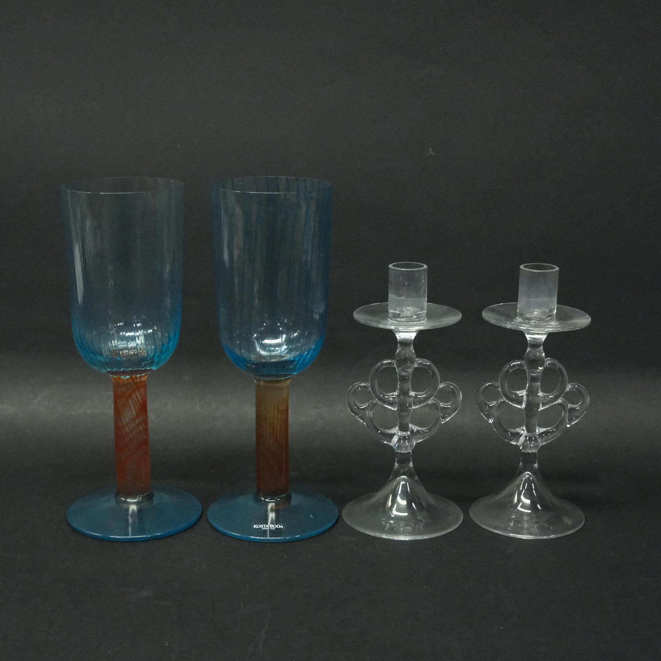 1 PAR LYSESTAGER OG 1 PAR VINGLAS, LANDGREN OG ENGMAN.