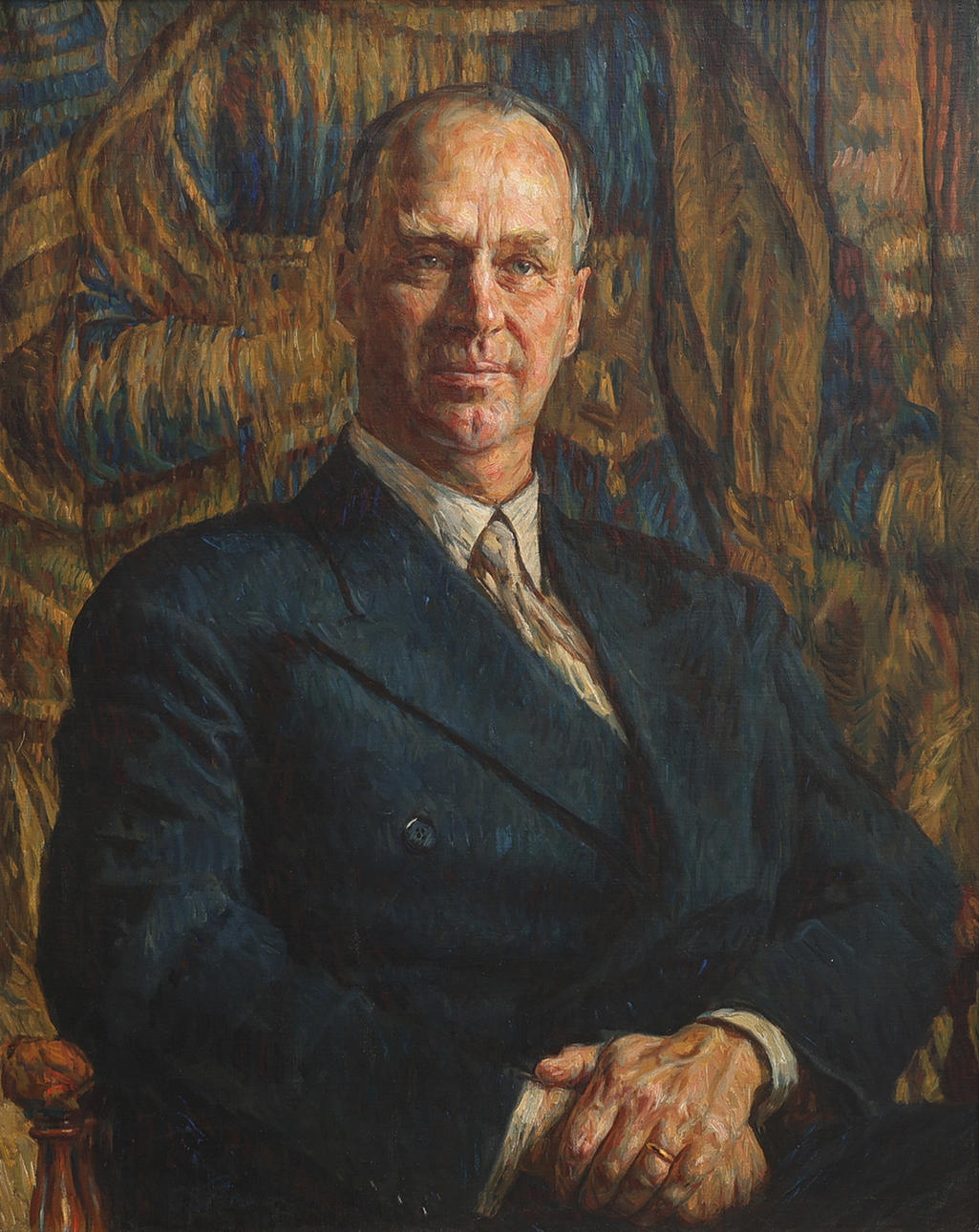JONAS ÅKESSON. OIL ON CANVAS, PORTRAIT OF DIR. JONTE HULTCRANTZ, INDISTINCTLY SIGNED AND DATED 1949.