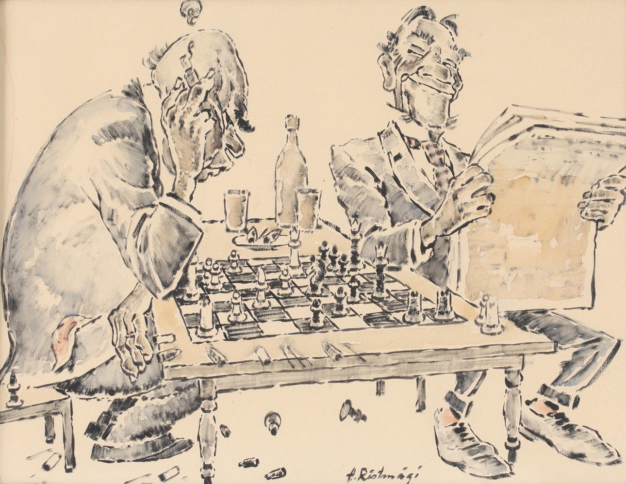 ALEKSANDER RISTMÄGI. Chess player, ink, signed.