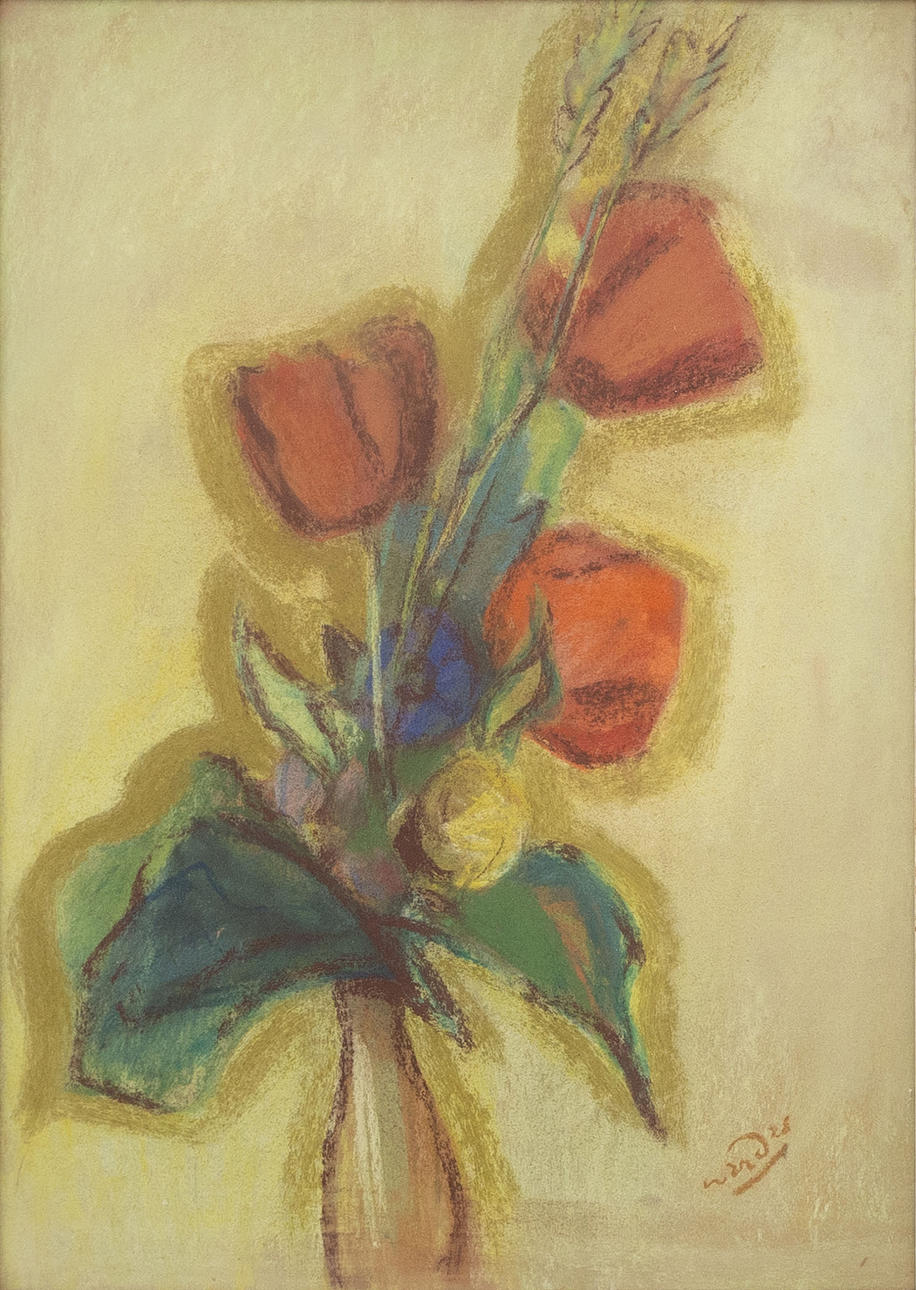 LARS HERDER. Tulips, pastel, signed.
