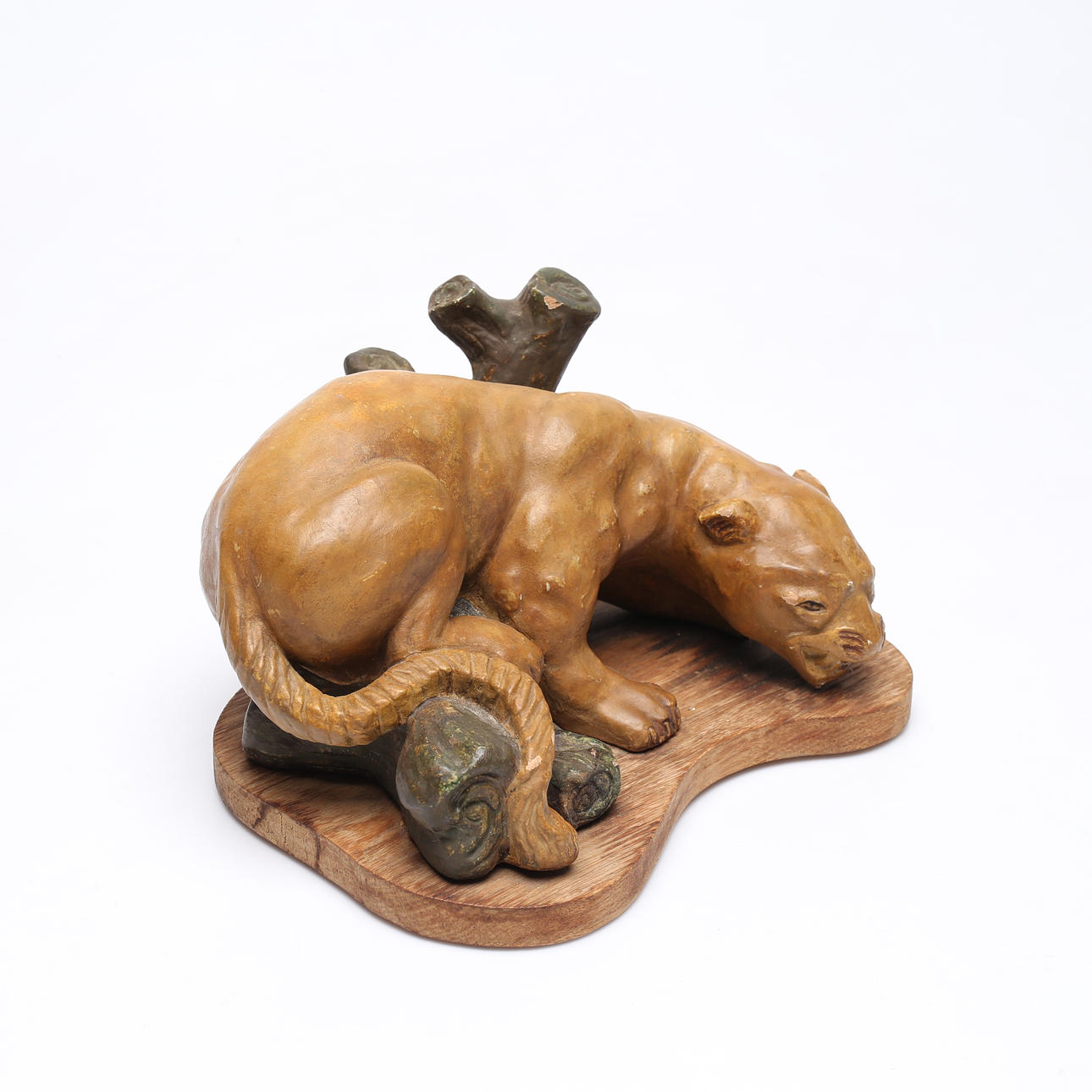 A painted earthenware sculpture, “Puma”, monogram signed J.S.