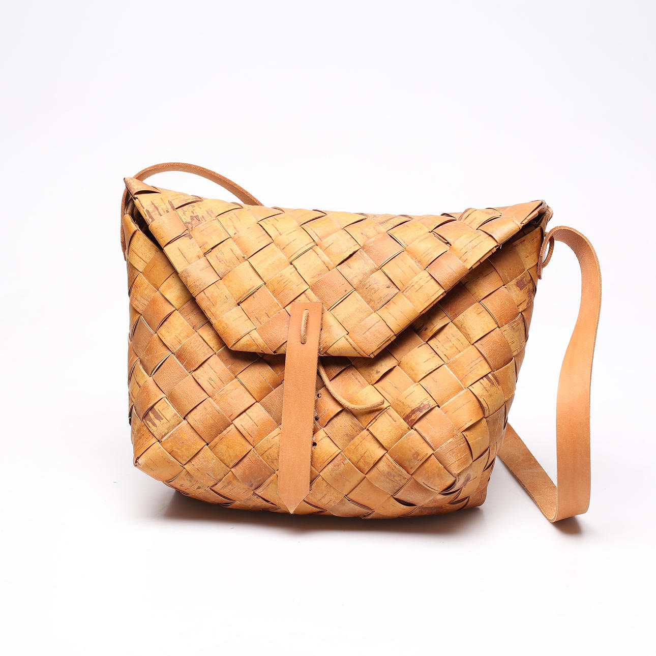 VÄSKA, näver och läder.