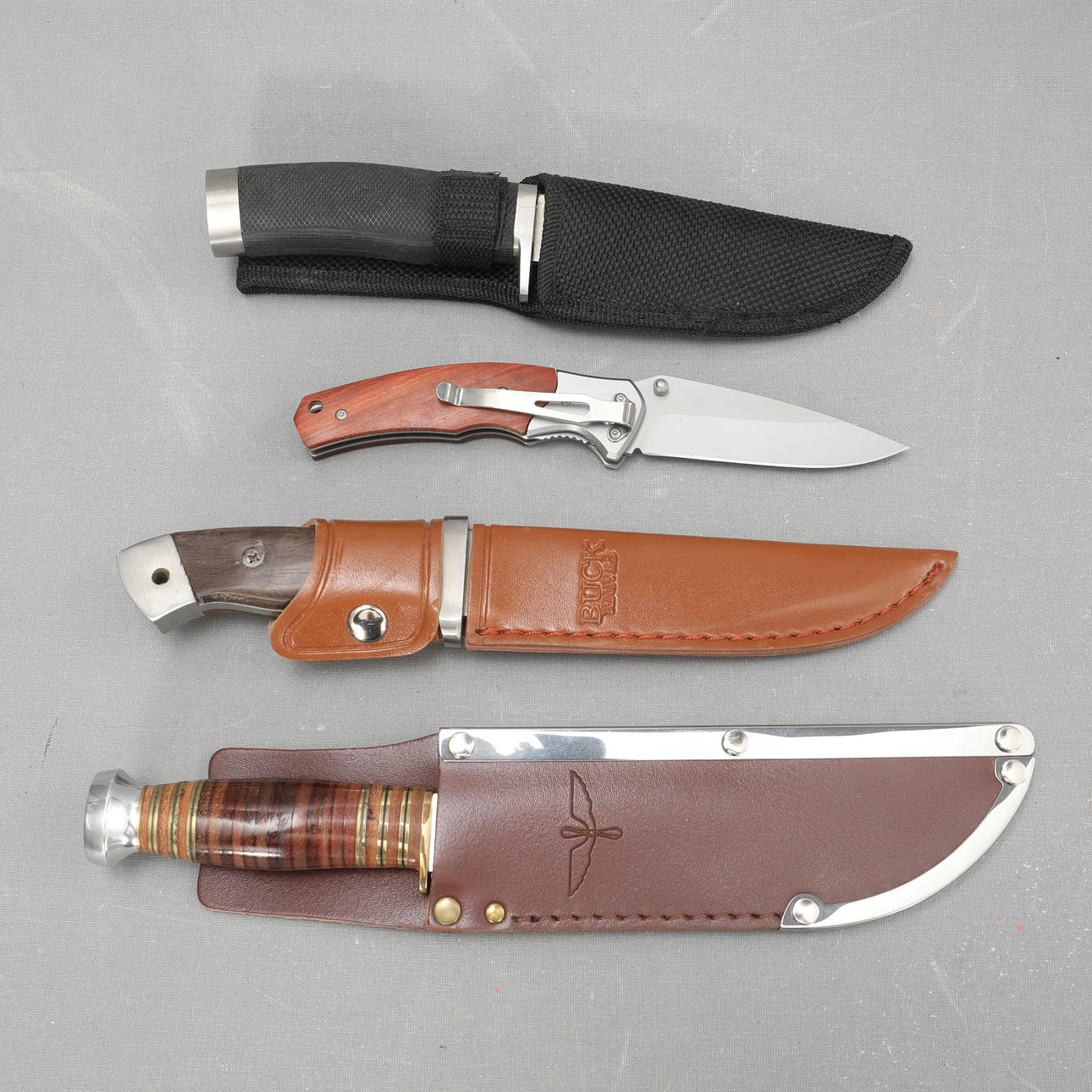 KNIVES, 4pcs, Buck, Racerback, V, Larsson etc.