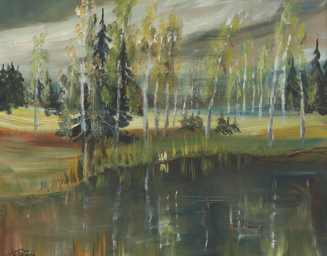OIDENTIFIERAD KONSTNÄR. Oil on panel, forest motif, signed Dyberg.