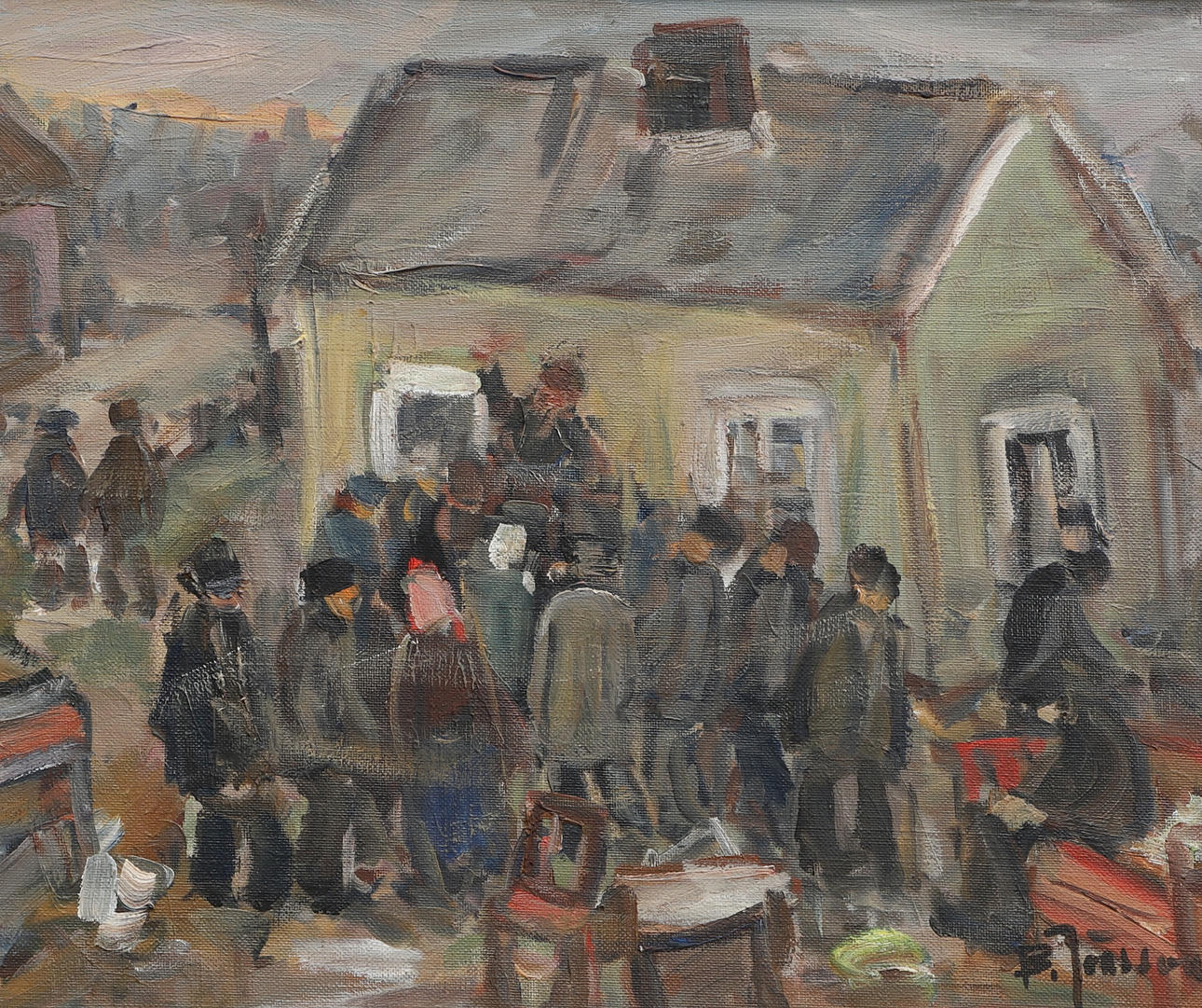 BROR JÖNSSON. Oil on canvas, farm auction, signed.