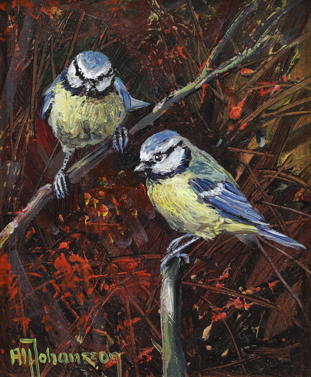 ALF JOHANSSON. “Blåmes”, oil on panel, signed and dated 82 on verso.