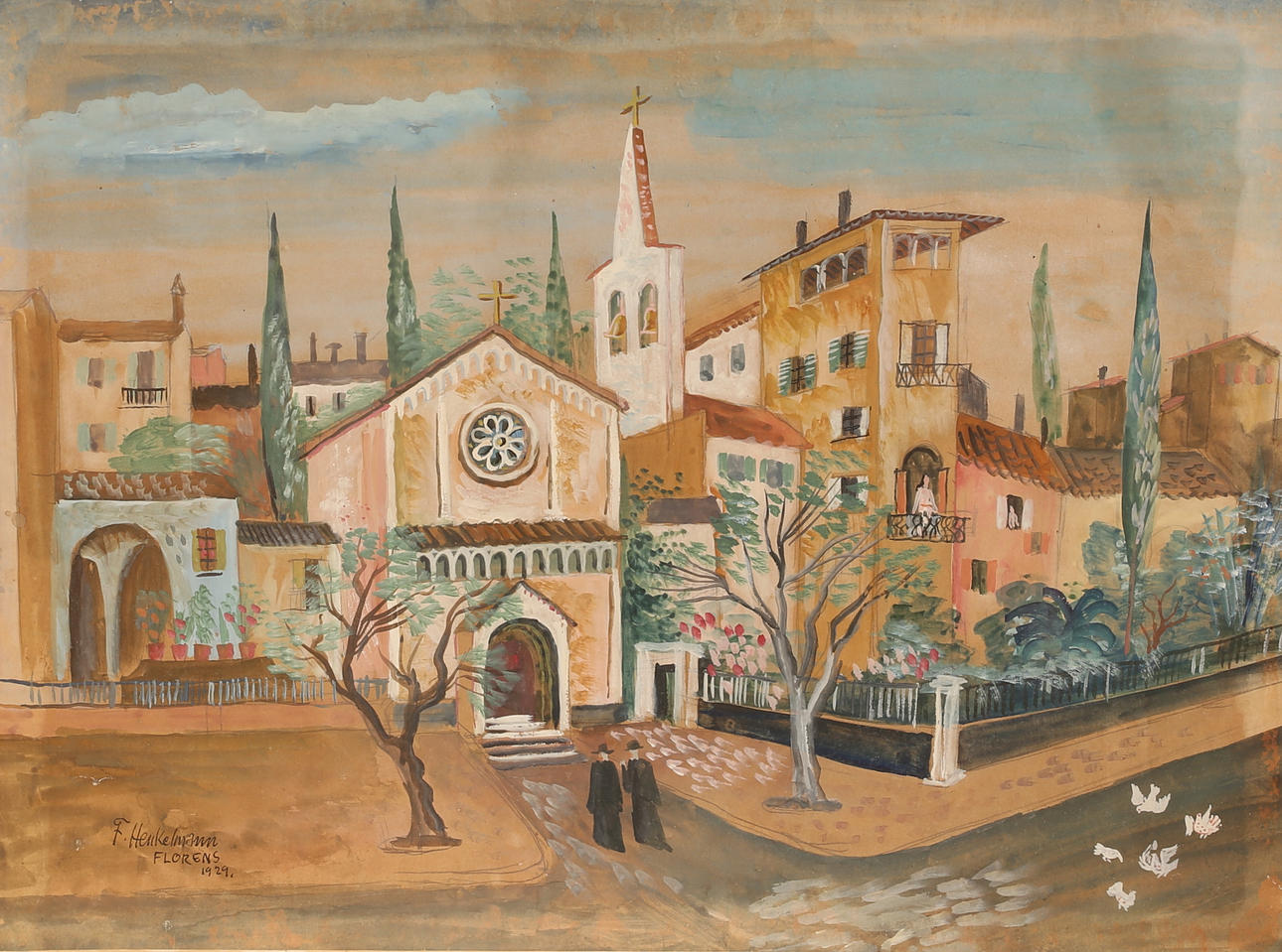 FREDRIK HENKELMANN. Gouache, signed and dated Florence 1929.