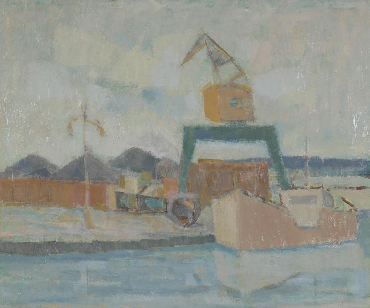 OIDENTIFIERAD KONSTNÄR. Harbour motif, oil on canvas, possibly Natan Johansson, signed NJ.