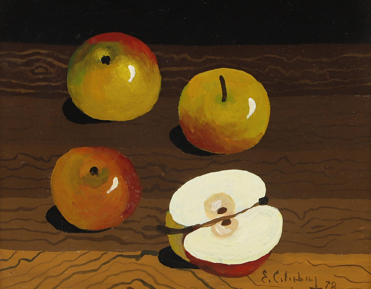 ERIC CEDERBERG. Still life with apple, tempera, signed E. Cederberg -78.